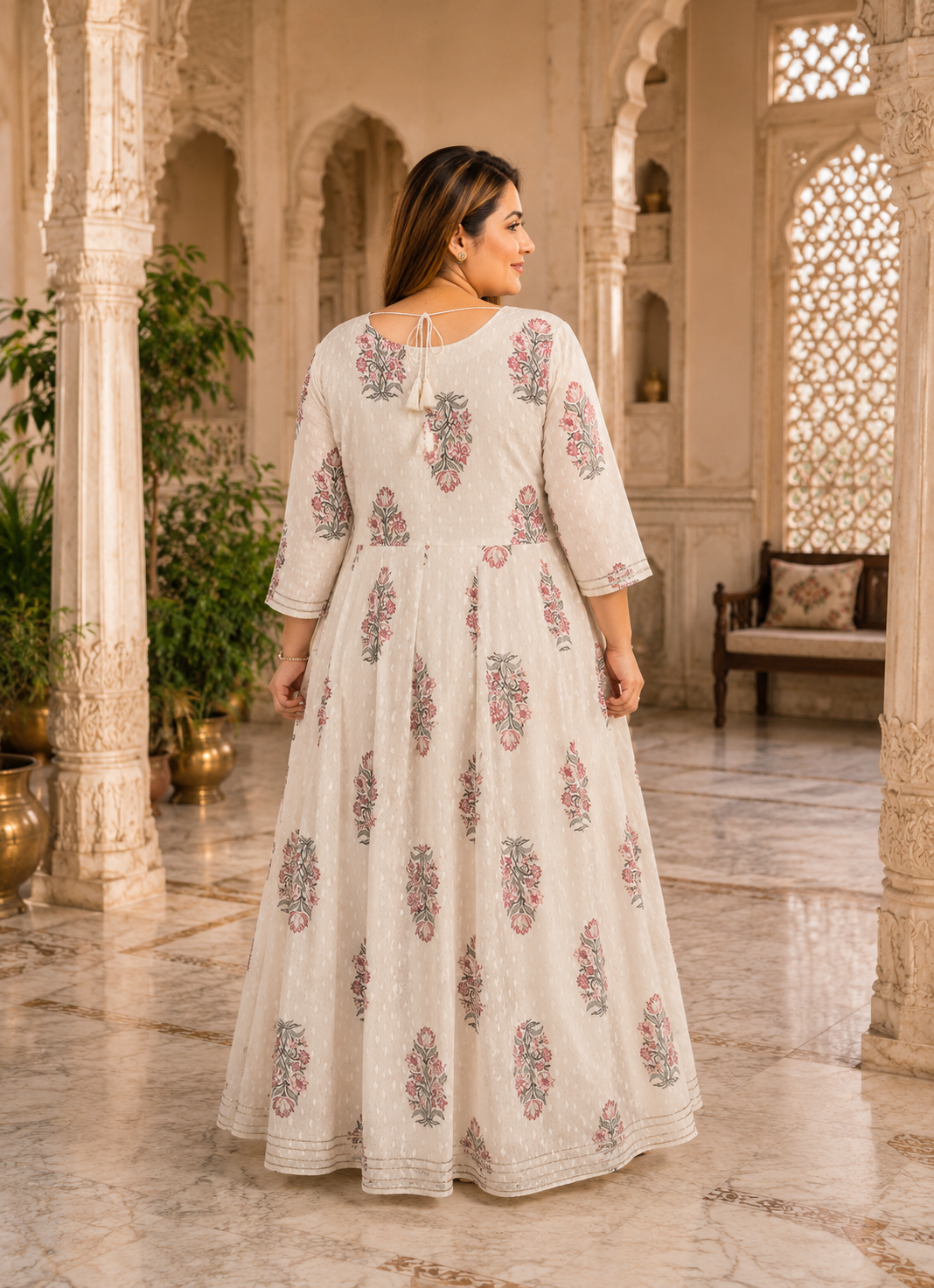 White Anarkali Kurta & Dupatta Set (Cotton)