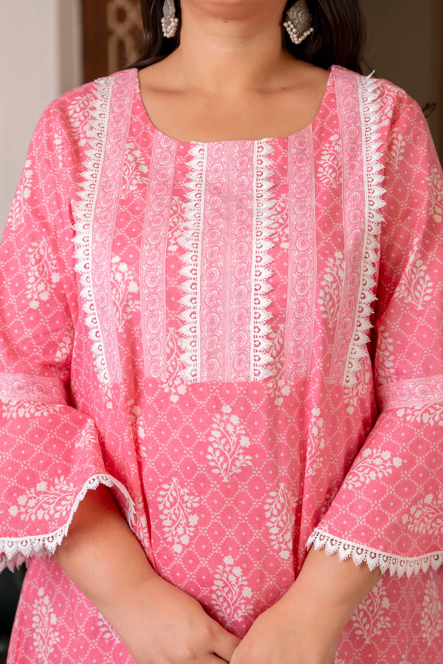 Light Pink Pure Cotton Printed Long Dress