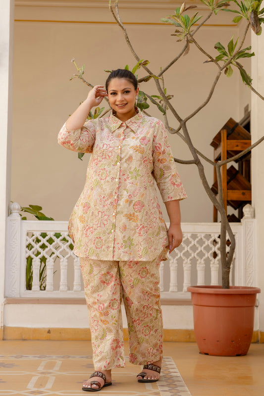 Beige Pure Cotton Co-Ord Tunic and Pant Set