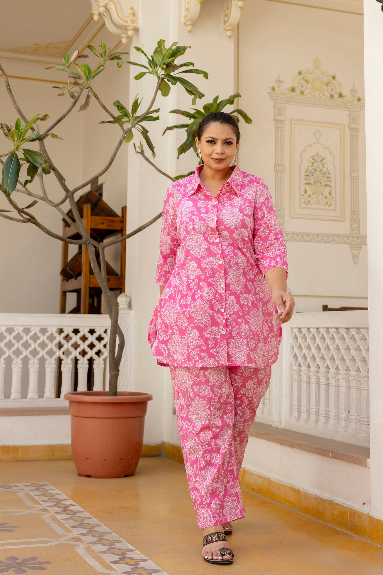 Pink Pure Cotton Co-Ord Tunic and Pant Set