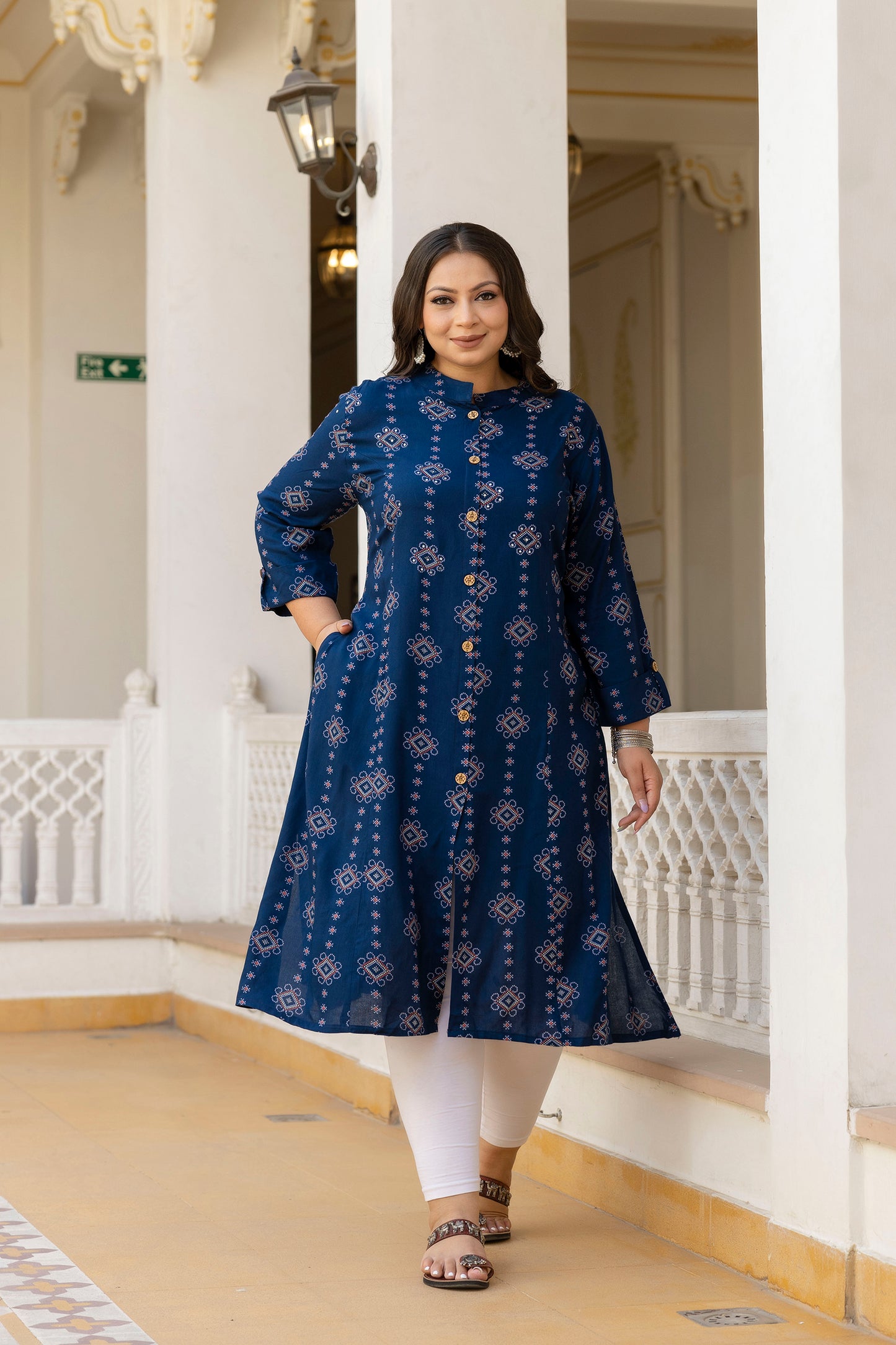 Dark Blue Front Slit Princess Cut 'A' Line Kurta