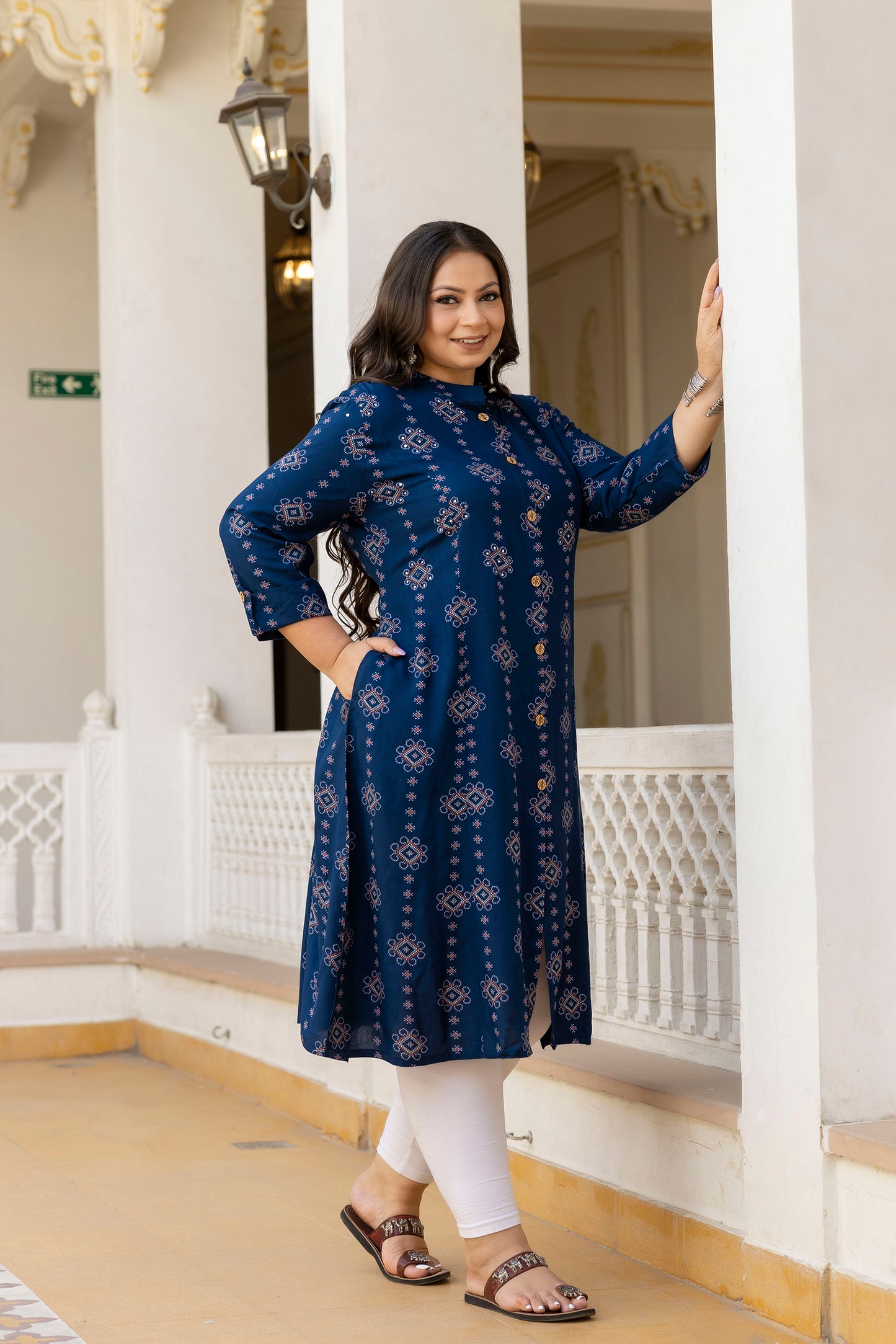 Dark Blue Front Slit Princess Cut 'A' Line Kurta