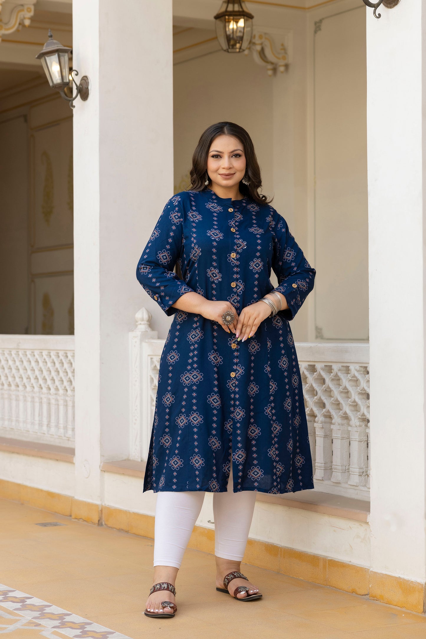 Dark Blue Front Slit Princess Cut 'A' Line Kurta