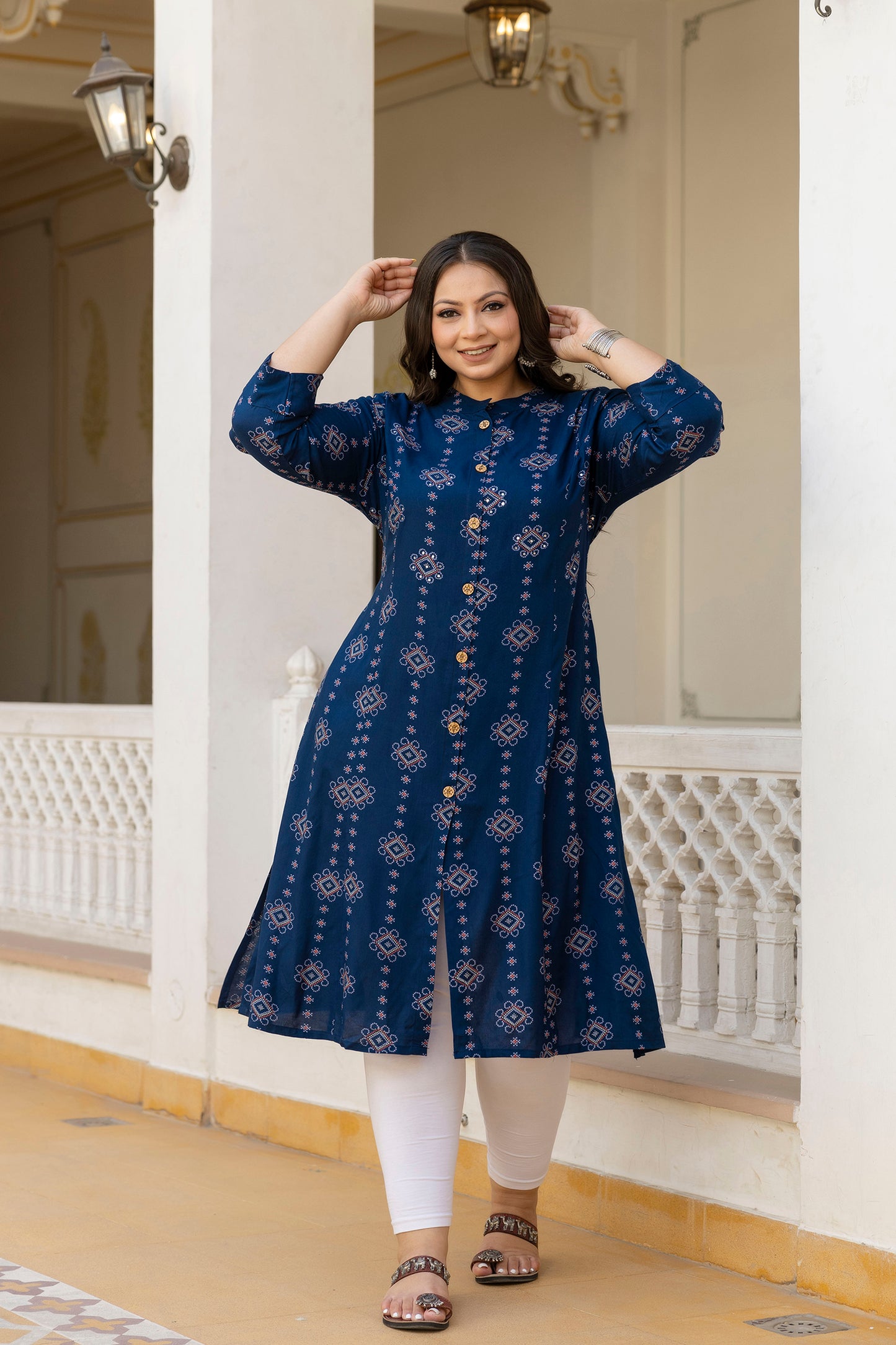 Dark Blue Front Slit Princess Cut 'A' Line Kurta