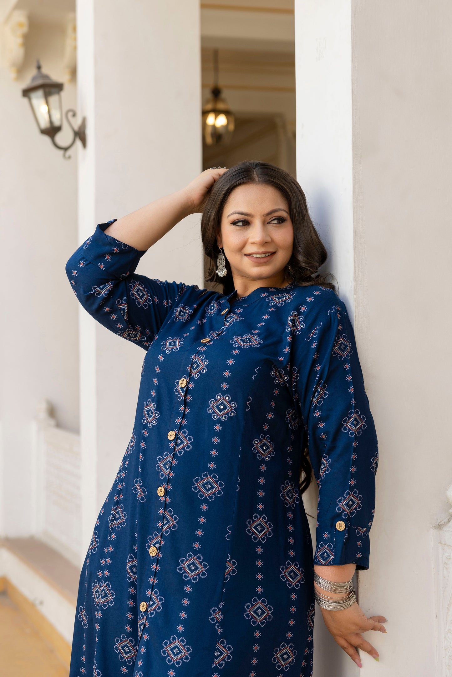 Dark Blue Front Slit Princess Cut 'A' Line Kurta