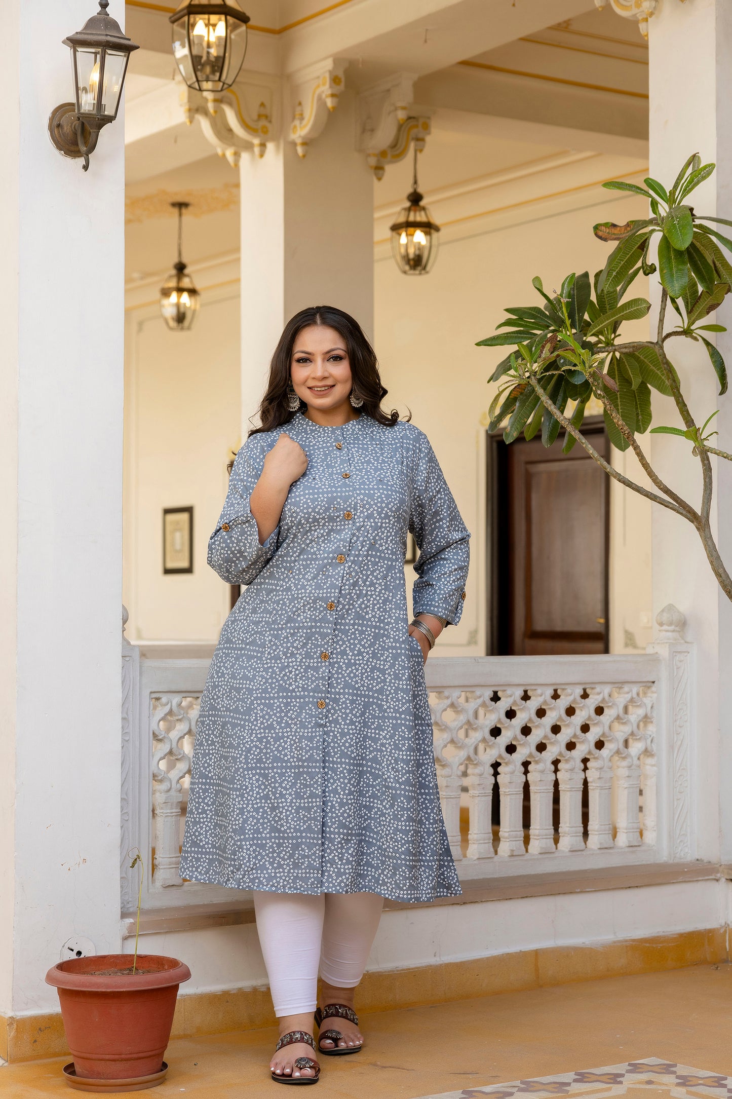 Grey Front Slit Princess Cut 'A' Line Kurta