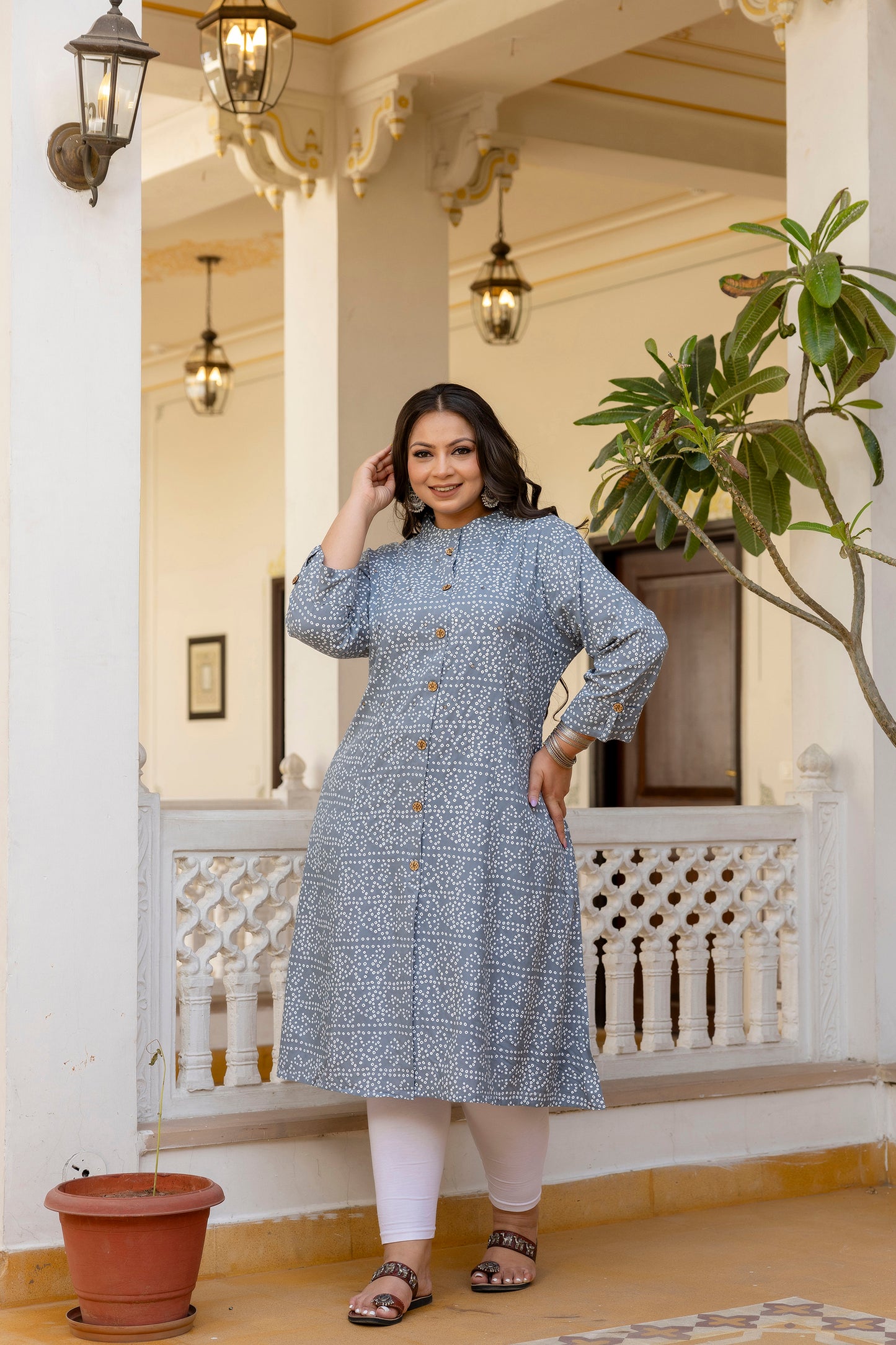 Grey Front Slit Princess Cut 'A' Line Kurta