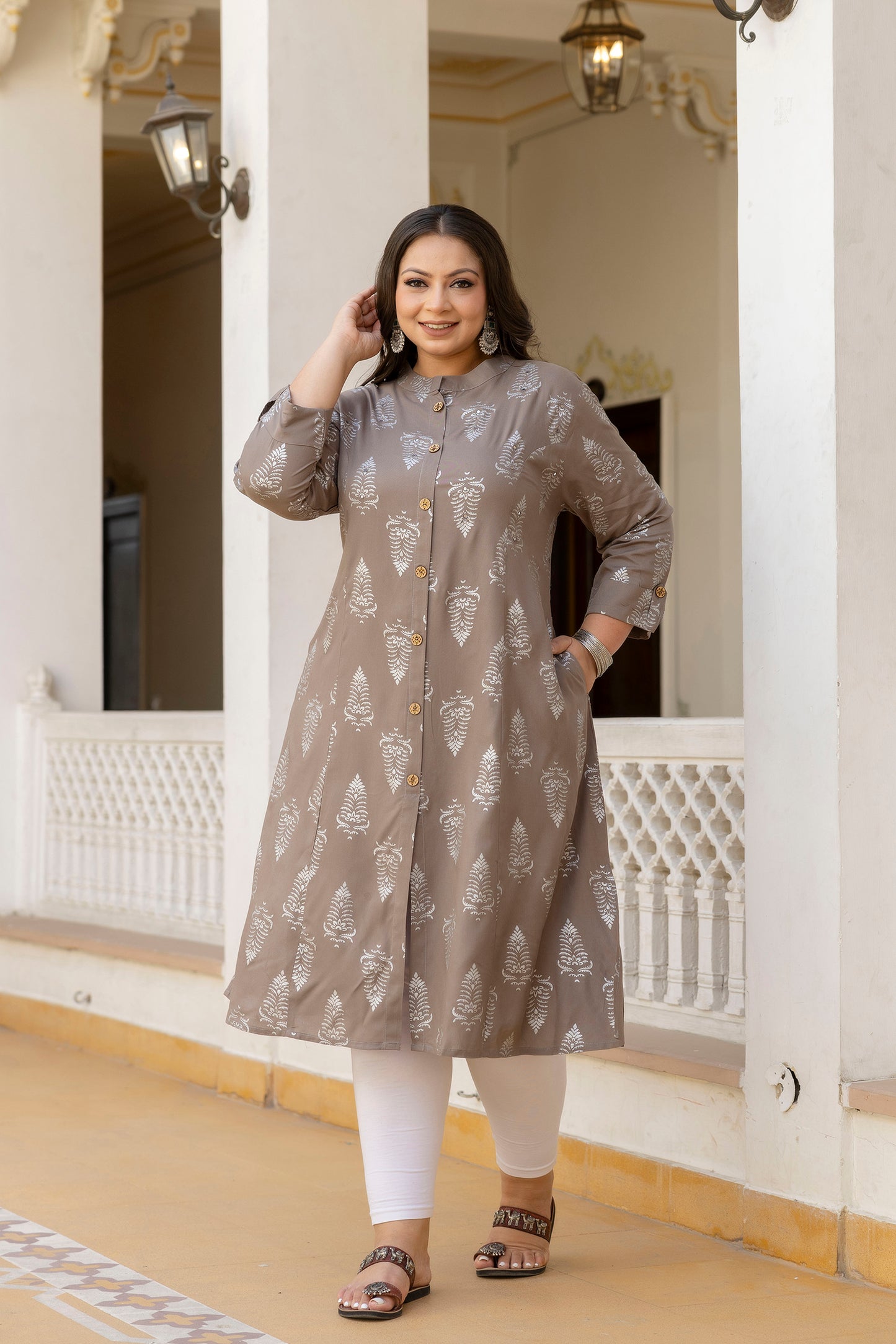 Light Grey Front Slit Princess Cut 'A' Line Kurta