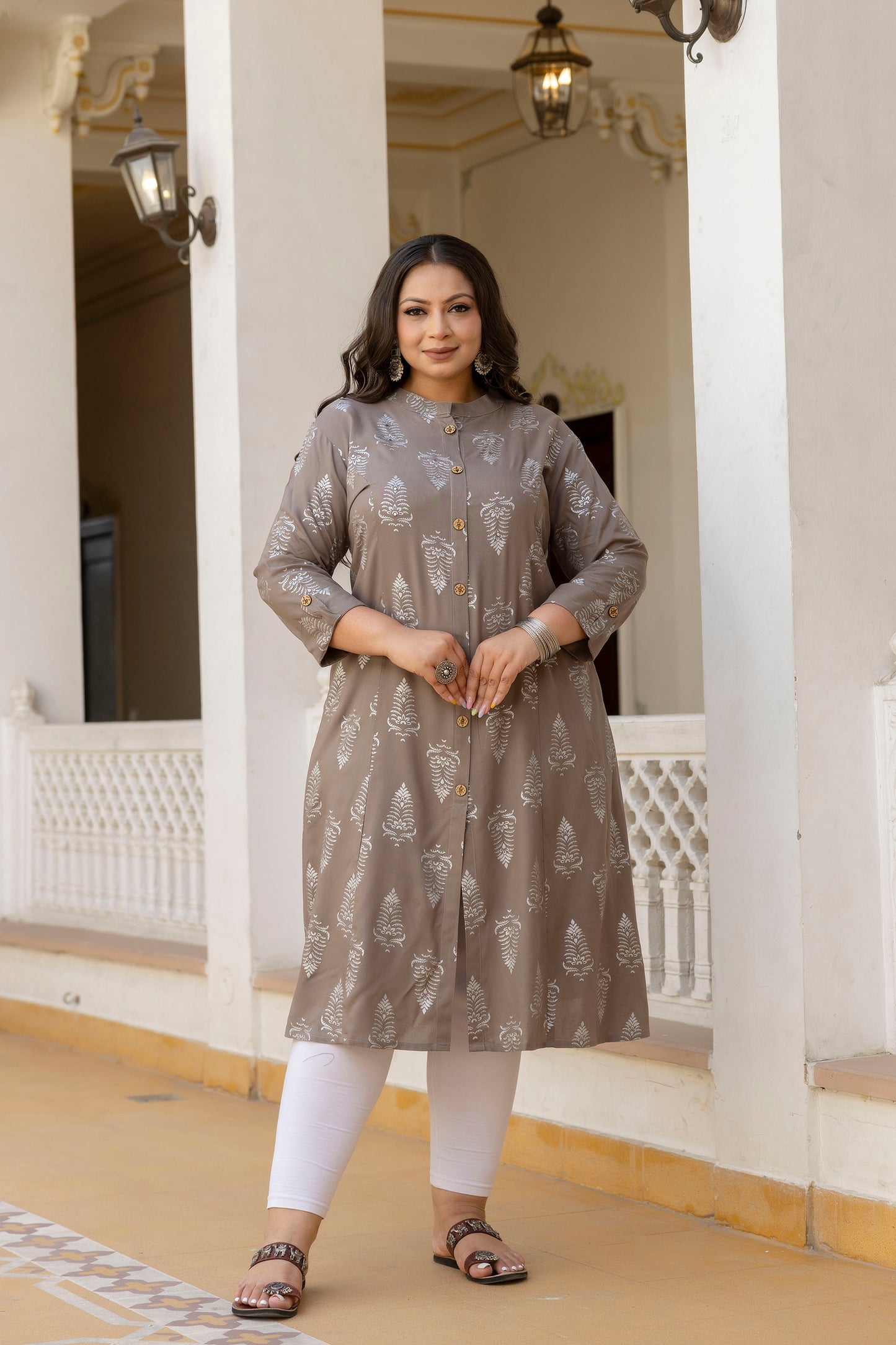 Light Grey Front Slit Princess Cut 'A' Line Kurta