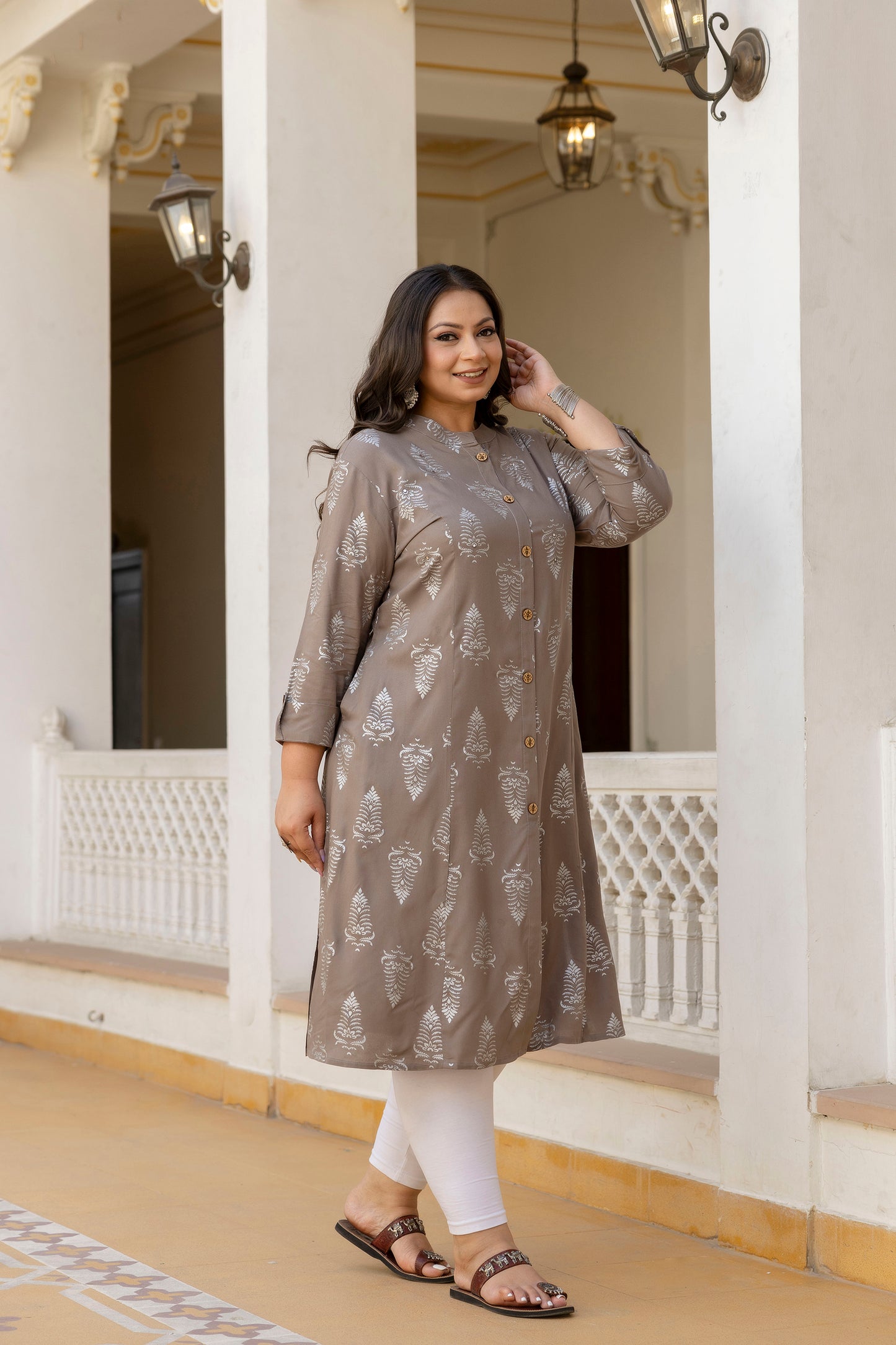 Light Grey Front Slit Princess Cut 'A' Line Kurta