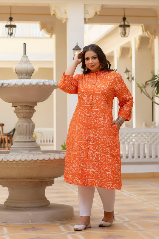 Orange Front Slit Princess Cut 'A' Line Kurta