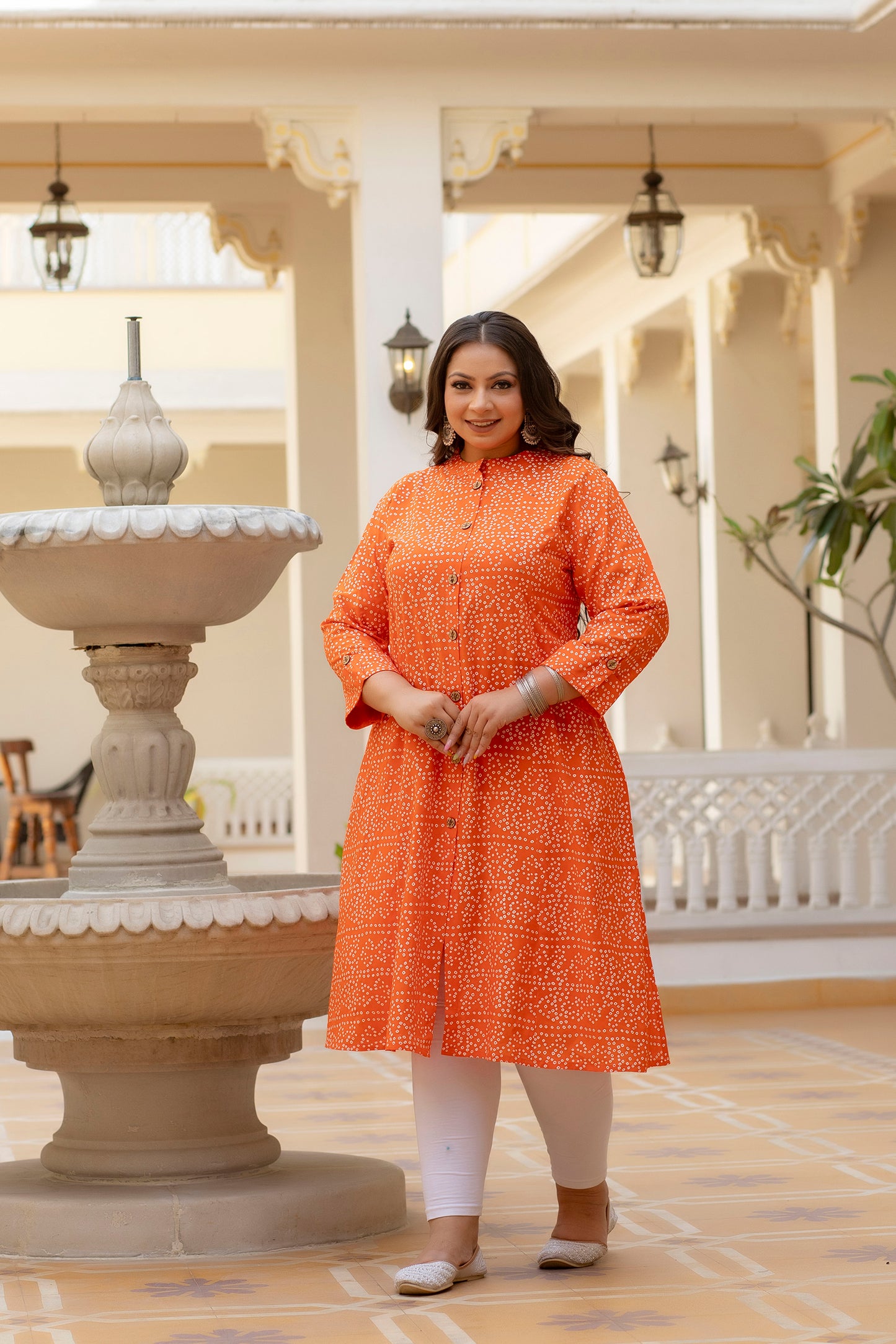 Orange Front Slit Princess Cut 'A' Line Kurta