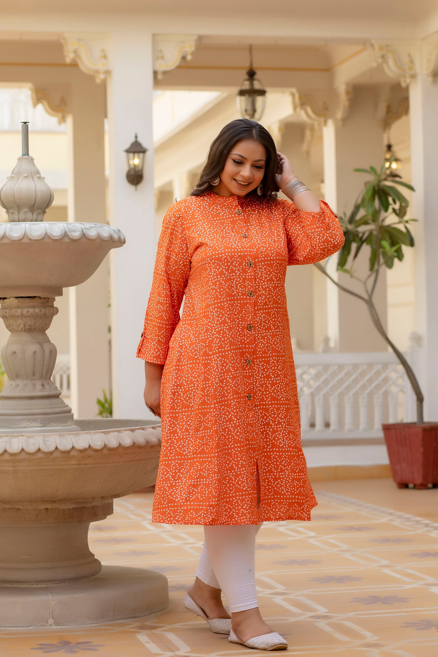 Orange Front Slit Princess Cut 'A' Line Kurta