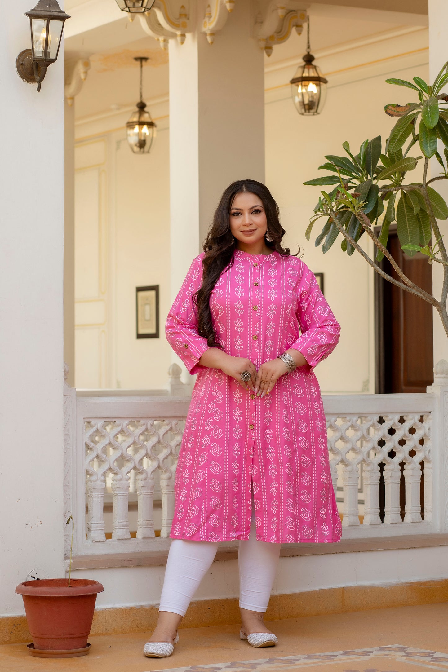 Pink Front Slit Princess Cut 'A' Line Kurta