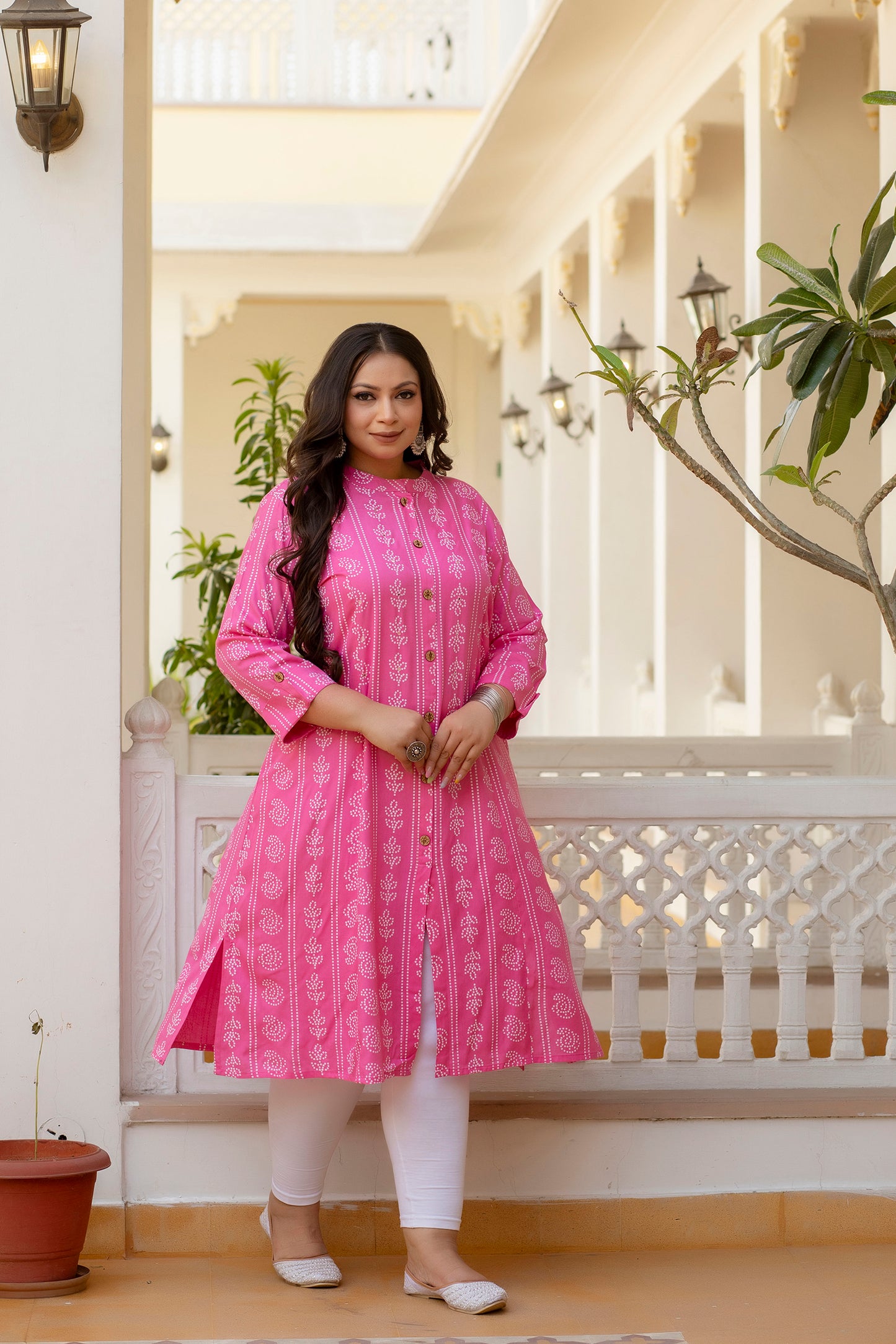 Pink Front Slit Princess Cut 'A' Line Kurta