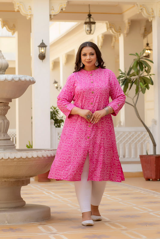 Pink Front Slit Princess Cut 'A' Line Kurta