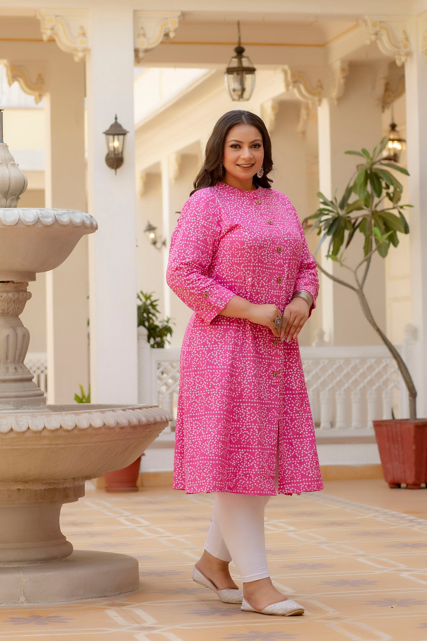 Pink Front Slit Princess Cut 'A' Line Kurta