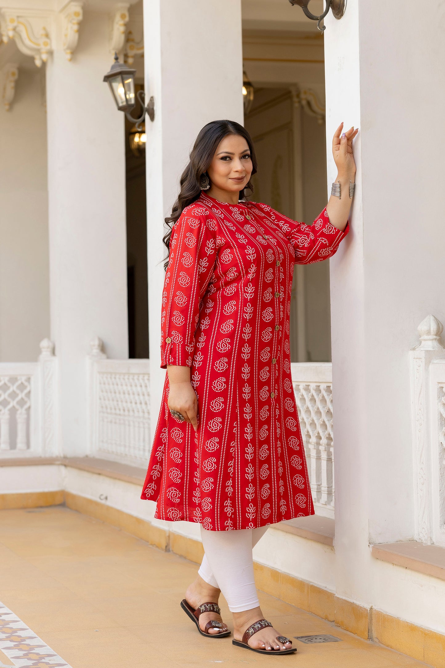 Red Front Slit Princess Cut 'A' Line Kurta