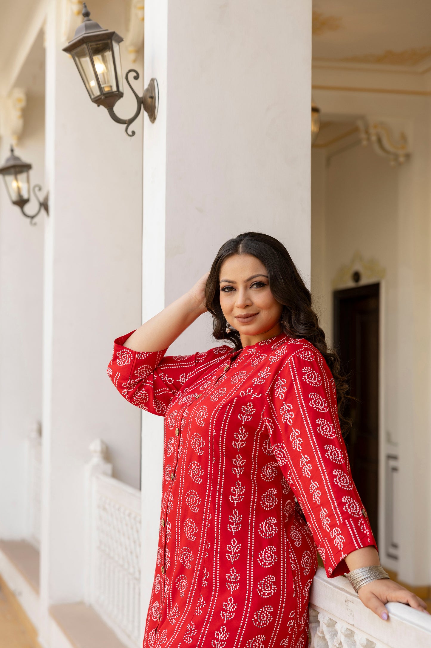 Red Front Slit Princess Cut 'A' Line Kurta