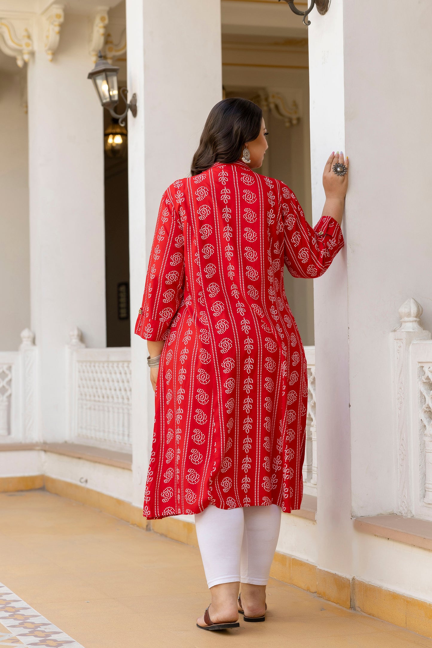 Red Front Slit Princess Cut 'A' Line Kurta