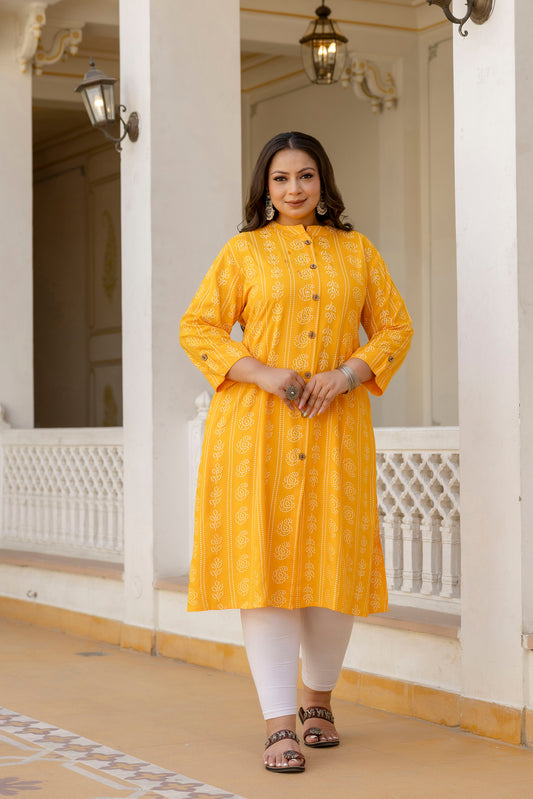 Yellow Front Slit Princess Cut 'A' Line Kurta