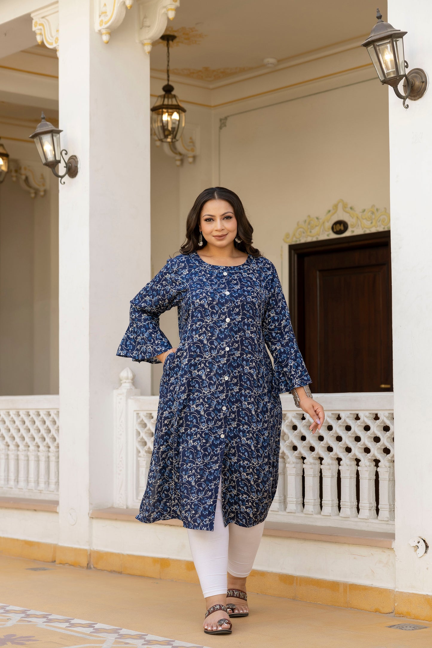 Dark Blue Front Slit Princess Cut 'A' Line Kurta