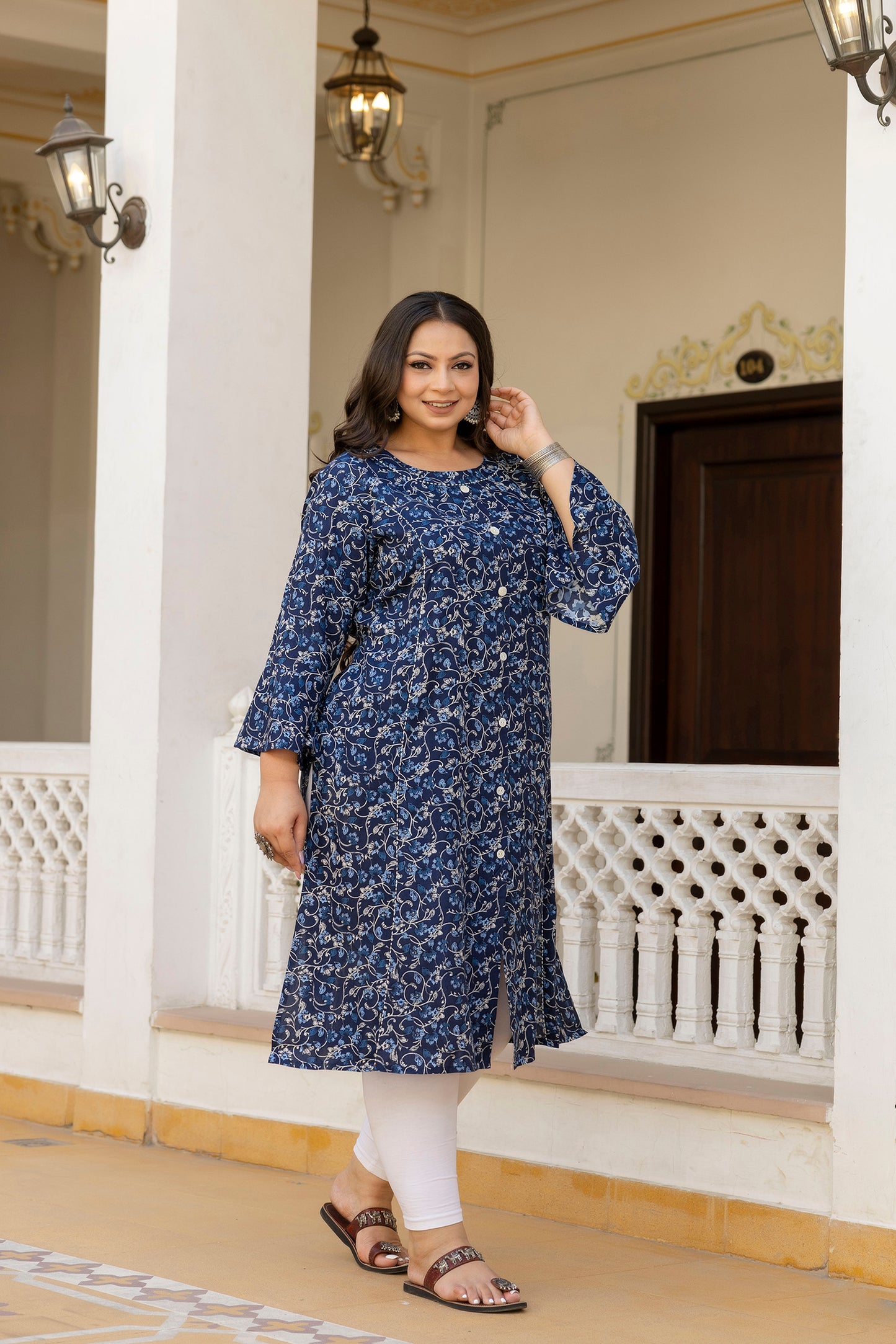 Dark Blue Front Slit Princess Cut 'A' Line Kurta