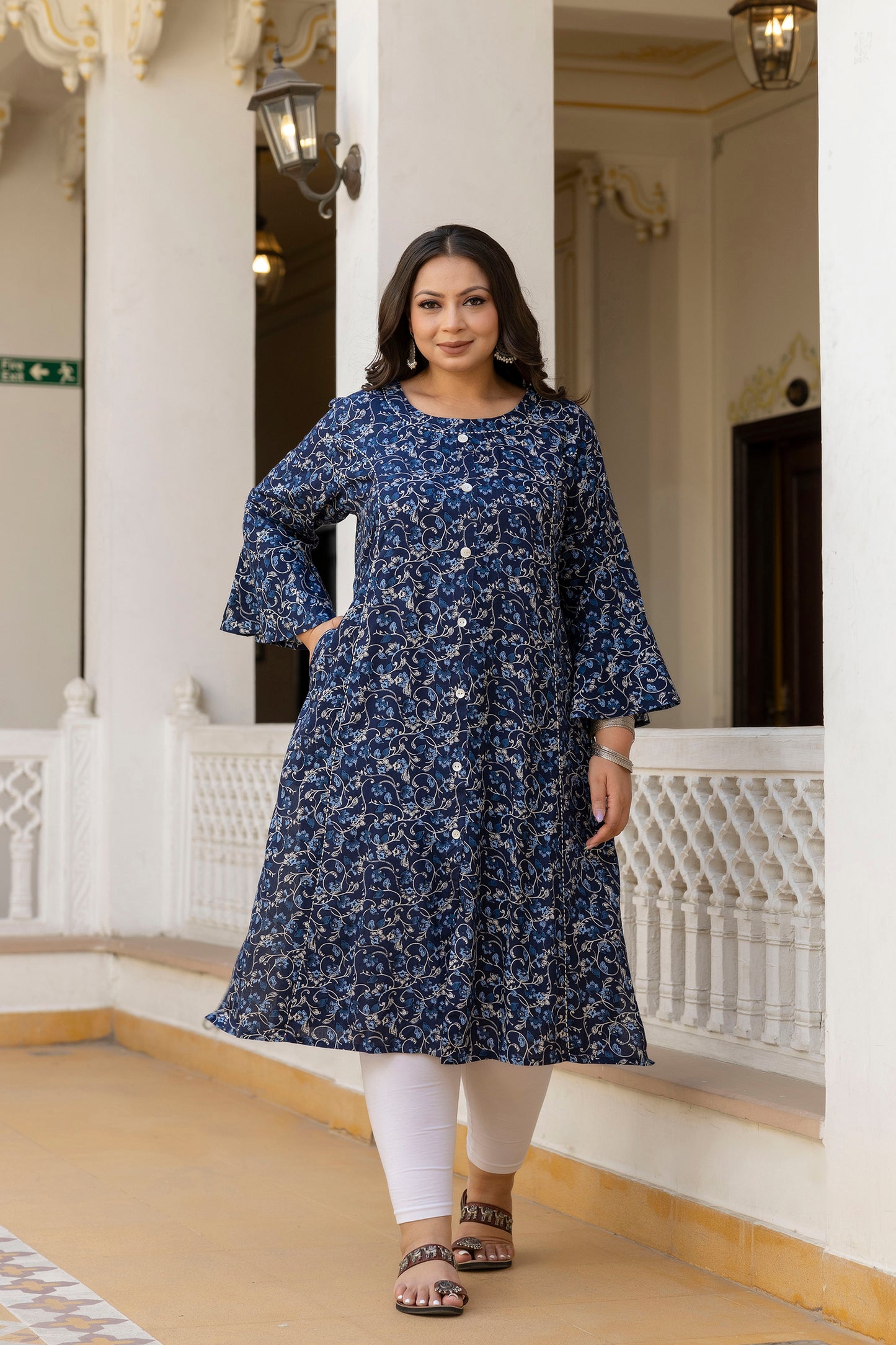 Dark Blue Front Slit Princess Cut 'A' Line Kurta