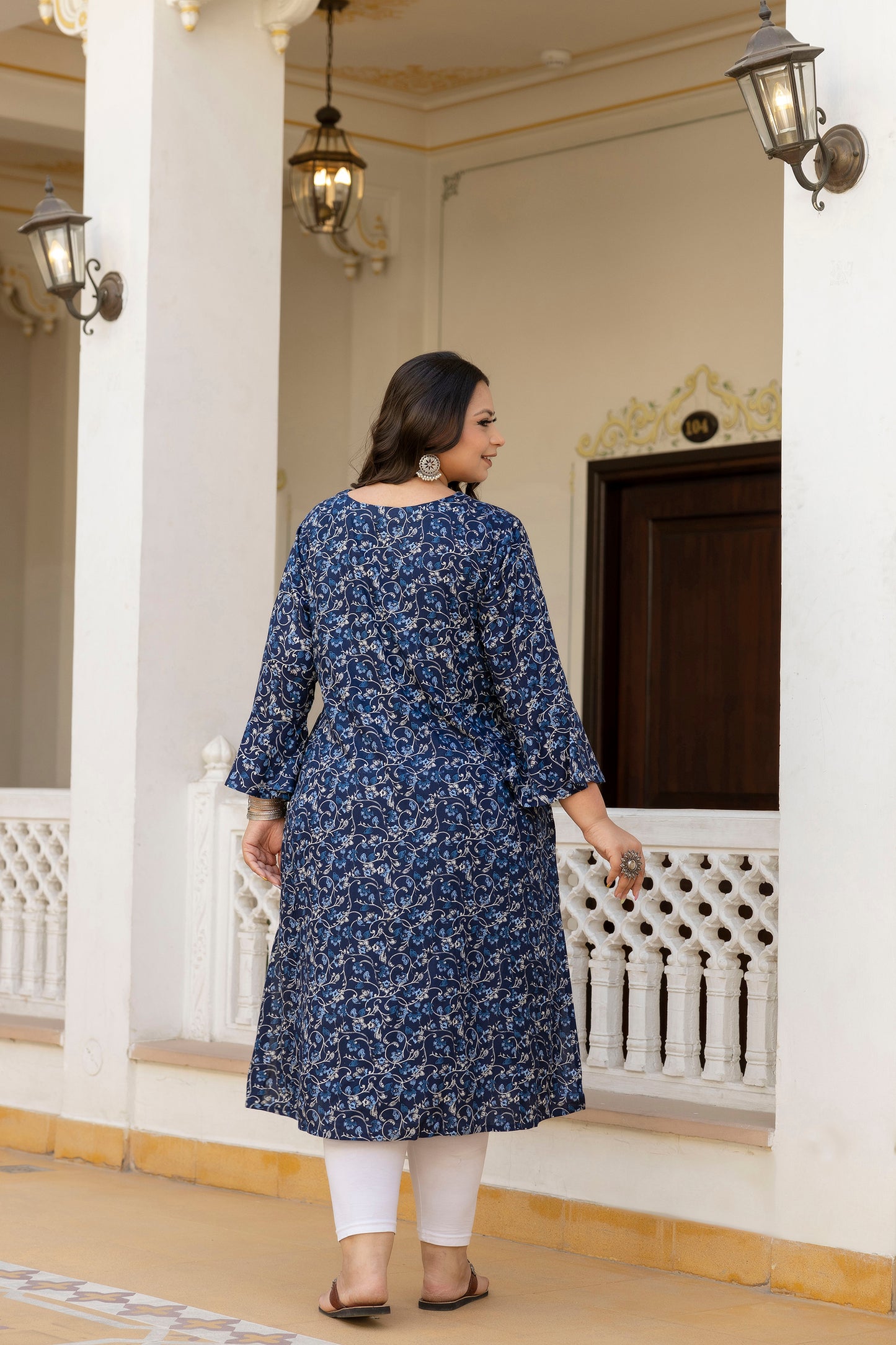 Dark Blue Front Slit Princess Cut 'A' Line Kurta