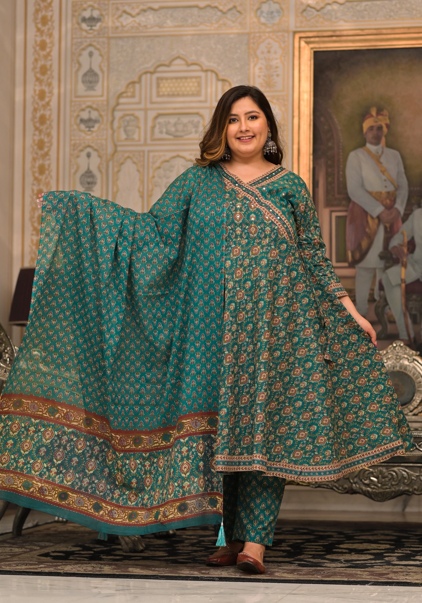 Green Angrakha Kurta Pant Dupatta Set