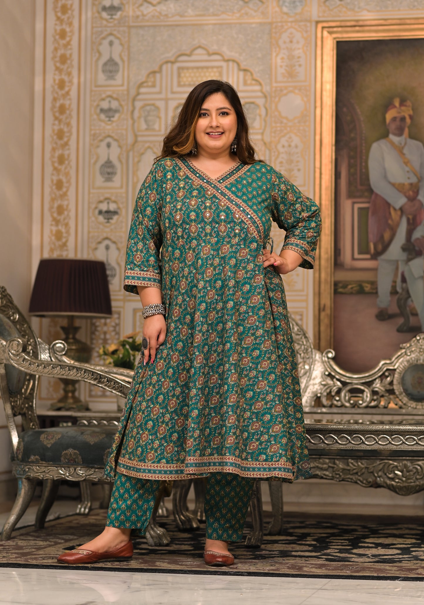 Green Angrakha Kurta Pant Dupatta Set