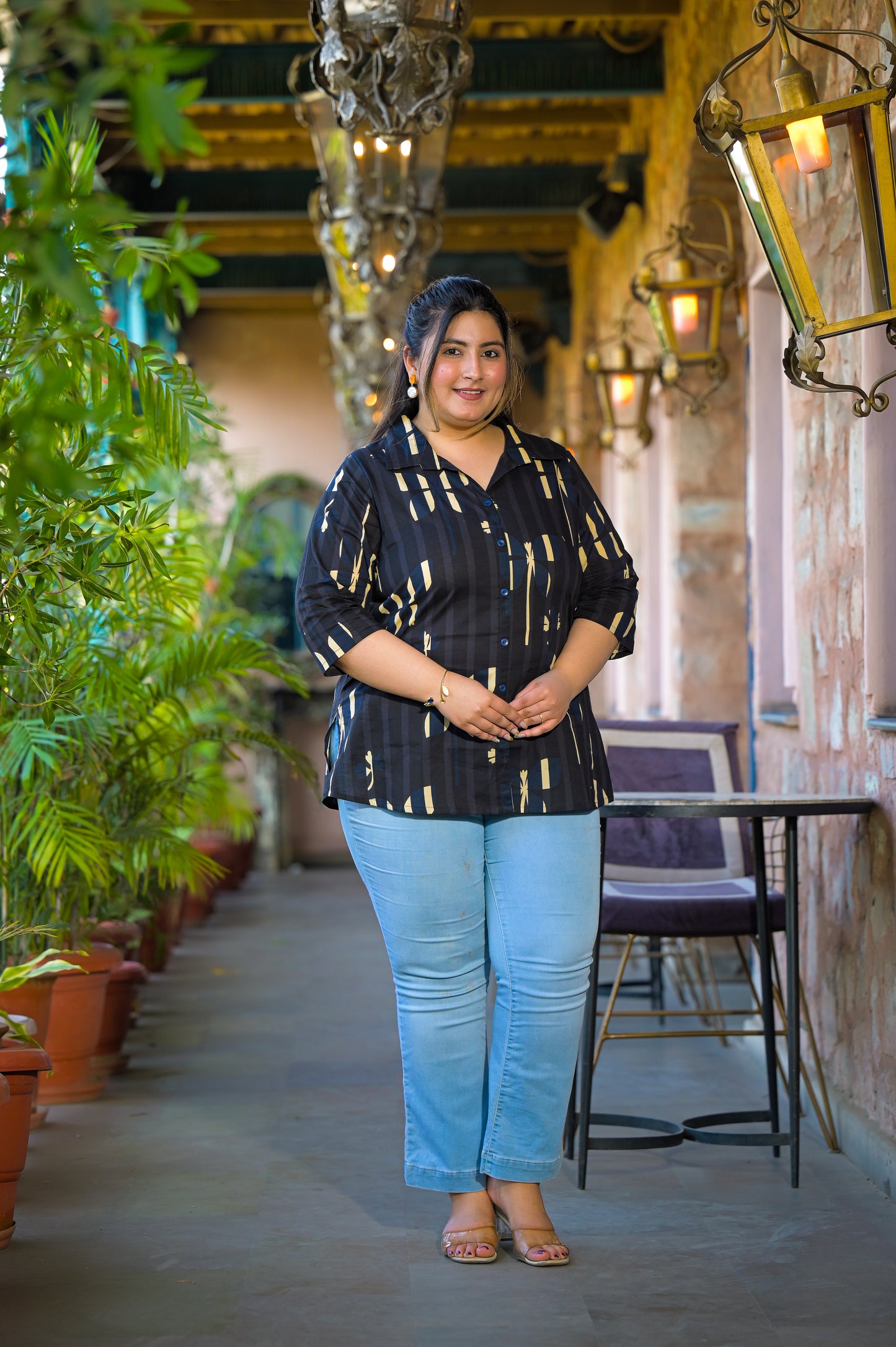 Black Pure Cotton Printed Top