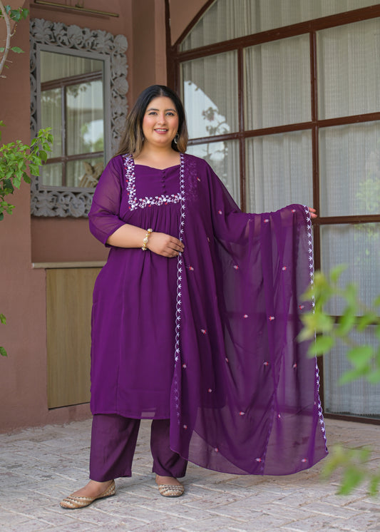 Purple Georgette Kurta Dupatta Set