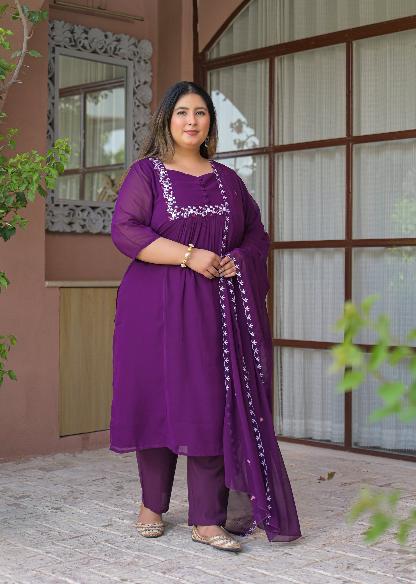 Purple Georgette Kurta Dupatta Set