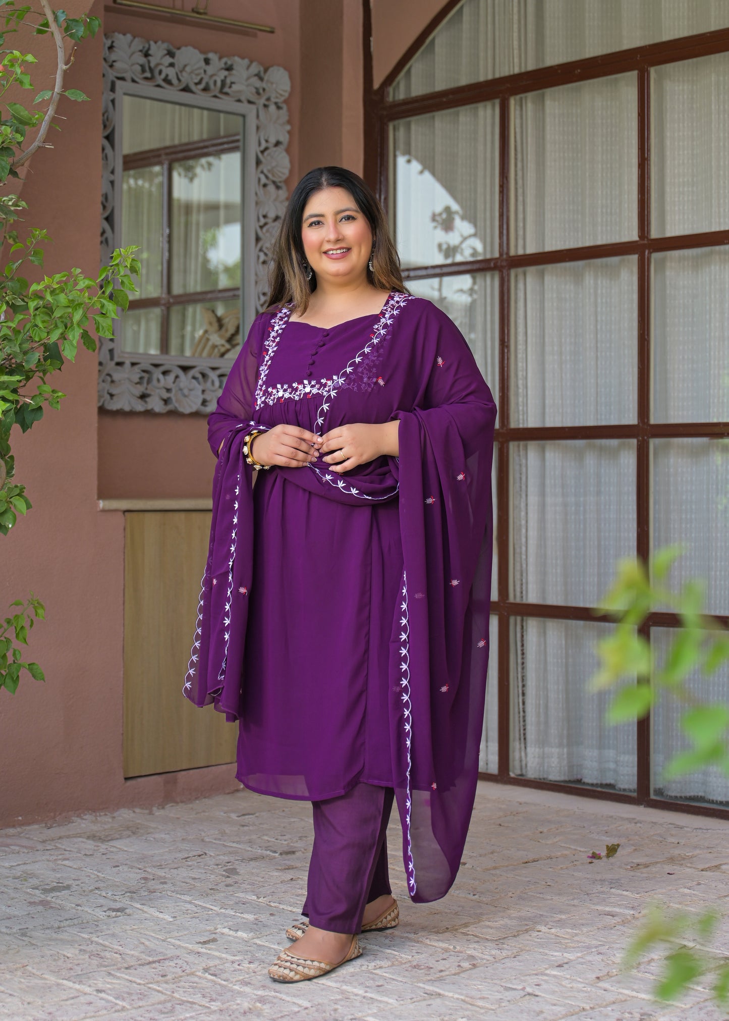 Purple Georgette Kurta Dupatta Set