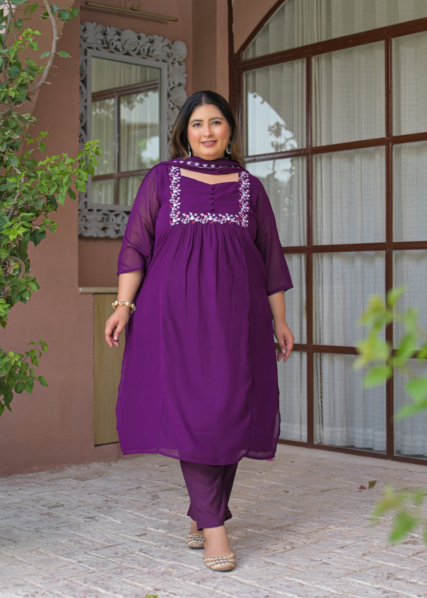 Purple Georgette Kurta Dupatta Set