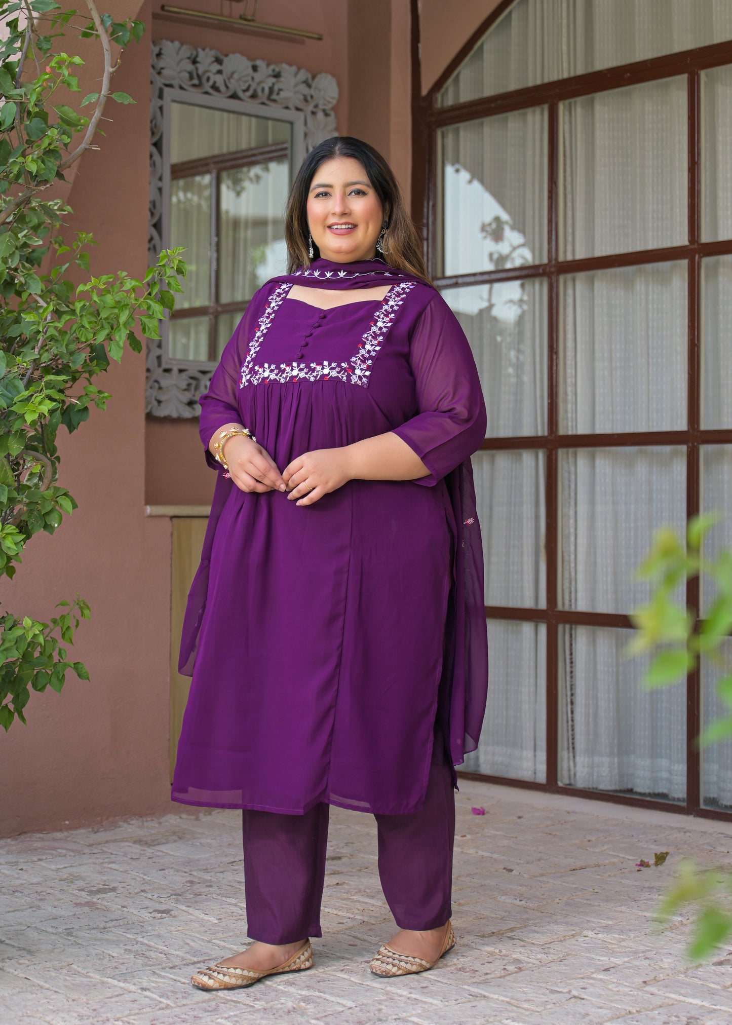 Purple Georgette Kurta Dupatta Set