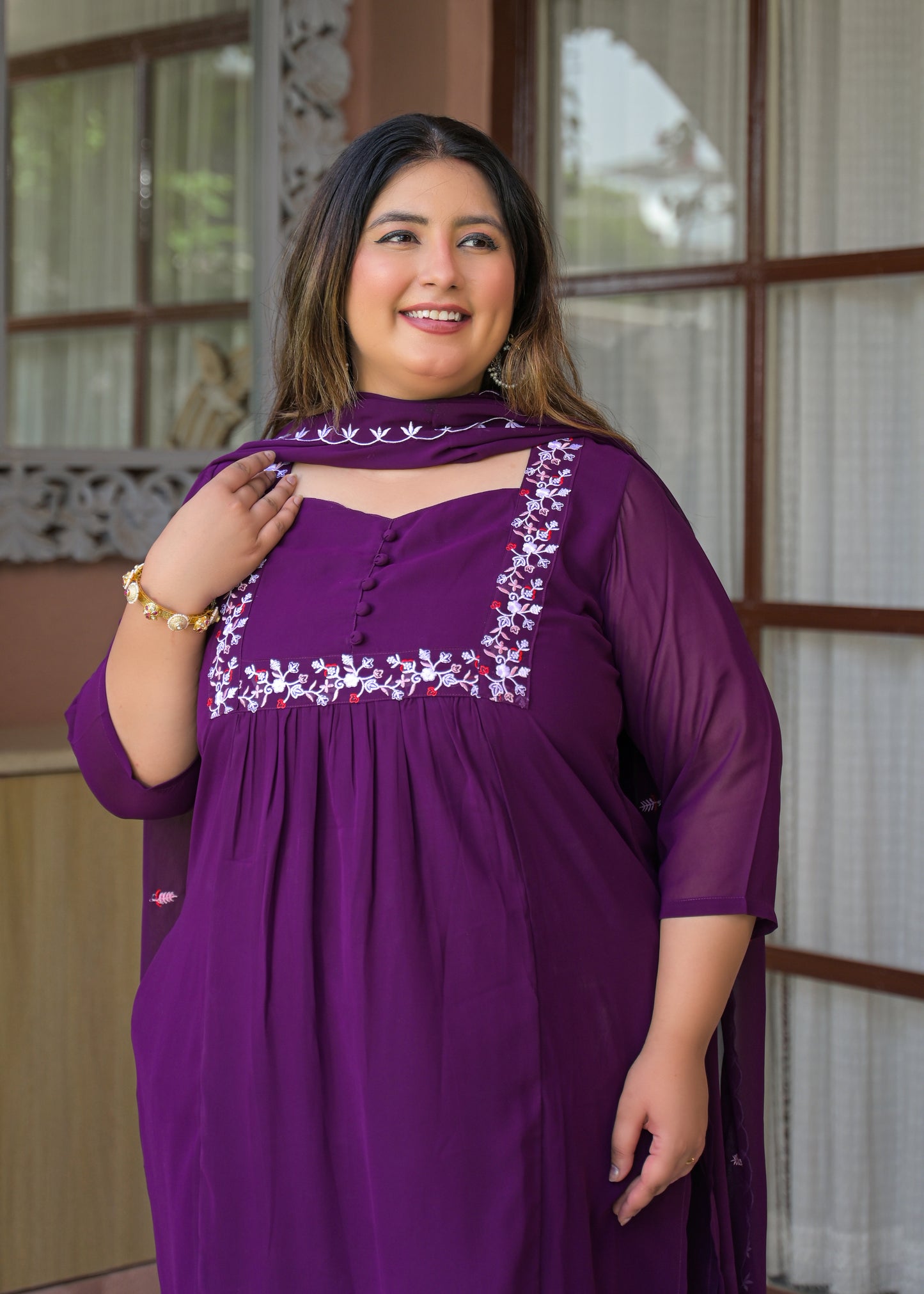 Purple Georgette Kurta Dupatta Set