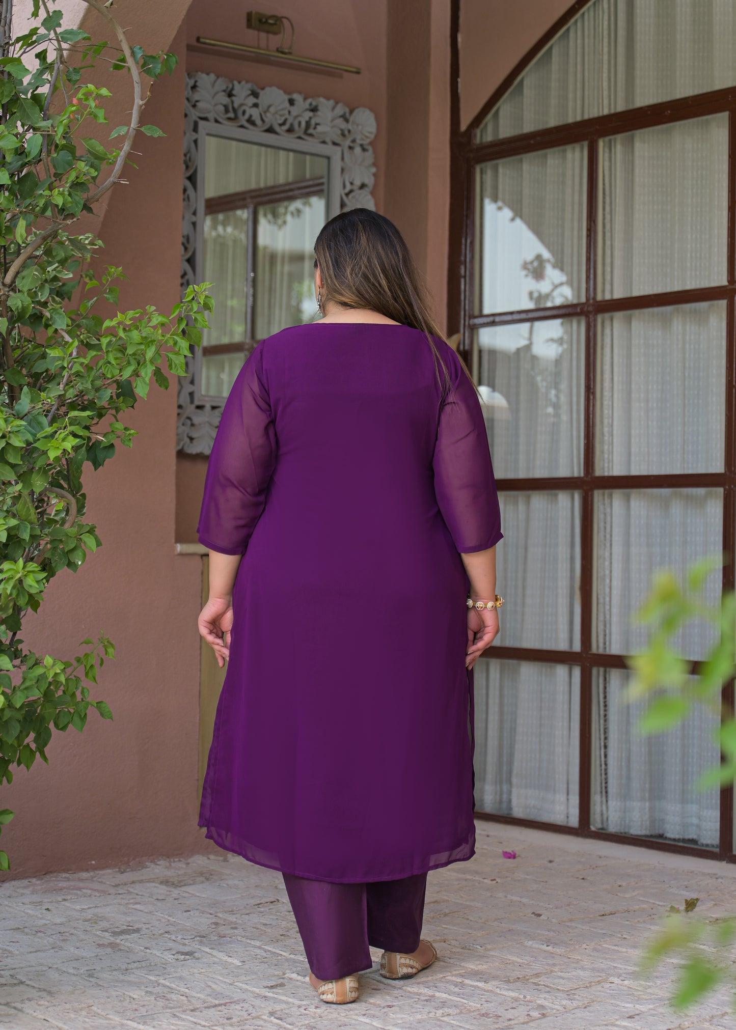 Purple Georgette Kurta Dupatta Set