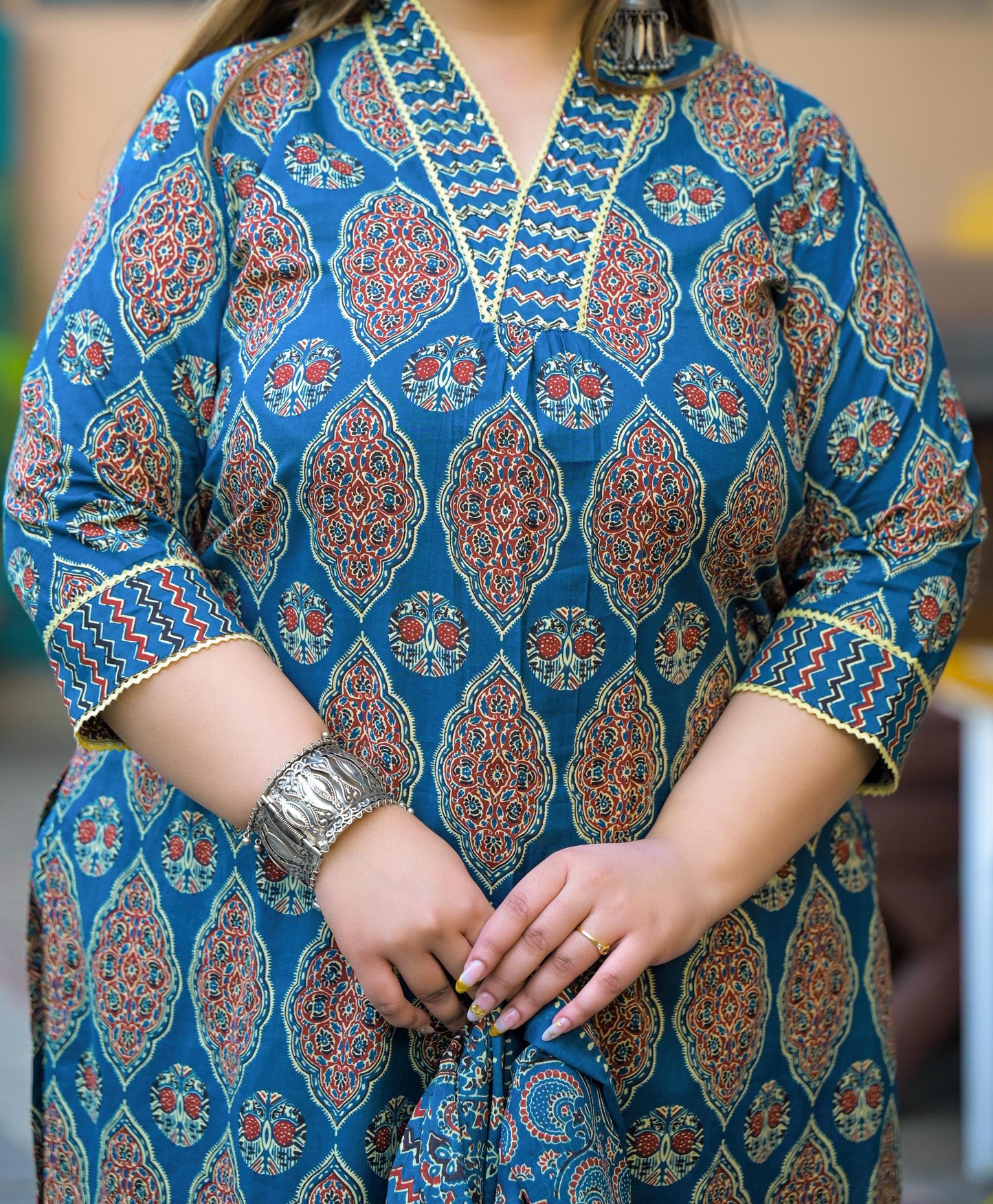 Blue Printed Kurta pant Dupatta Set (Cotton)