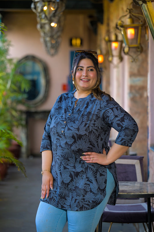 Blue Pure Cotton Printed Top