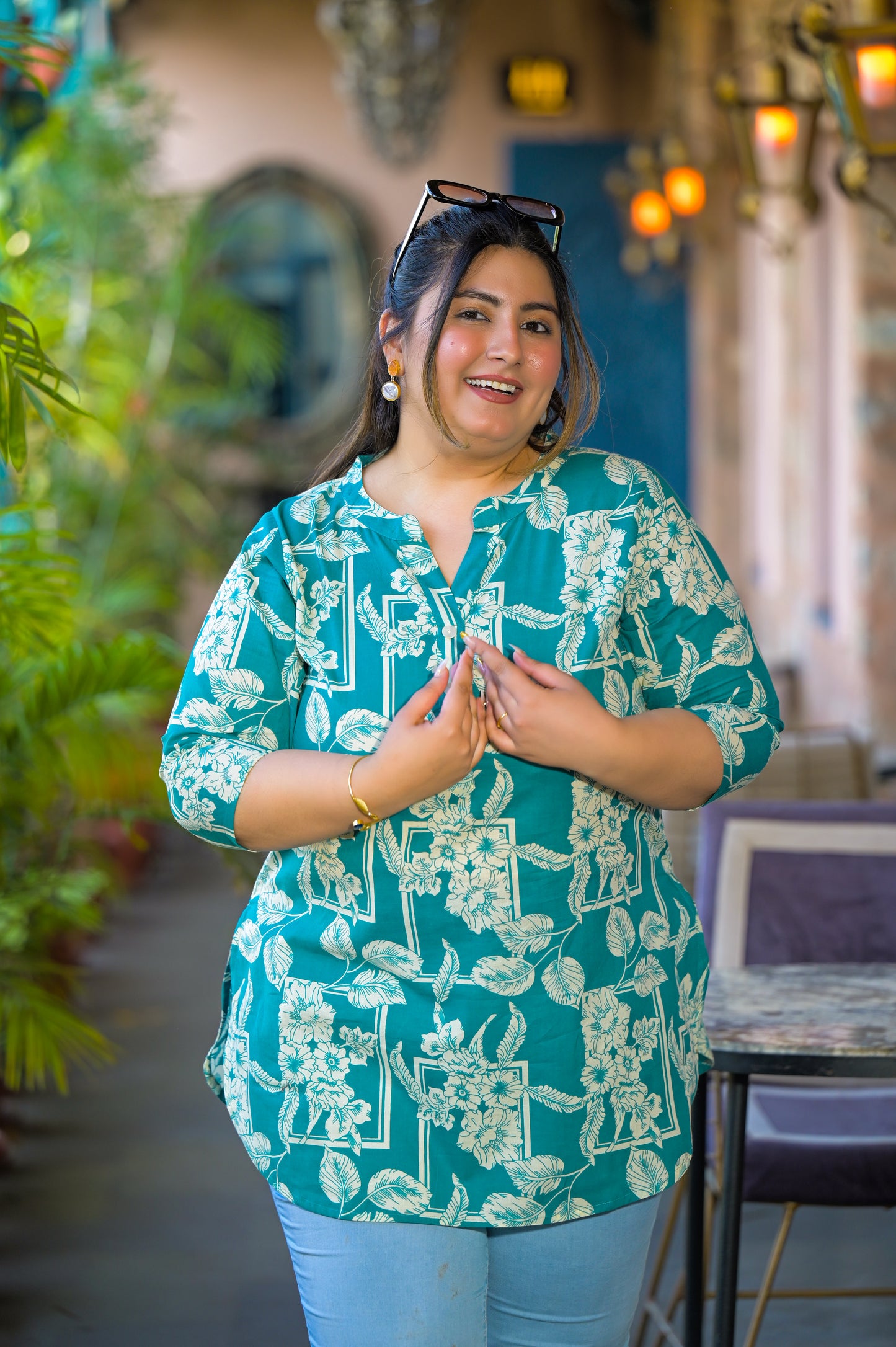 Blue Pure Cotton Printed Top