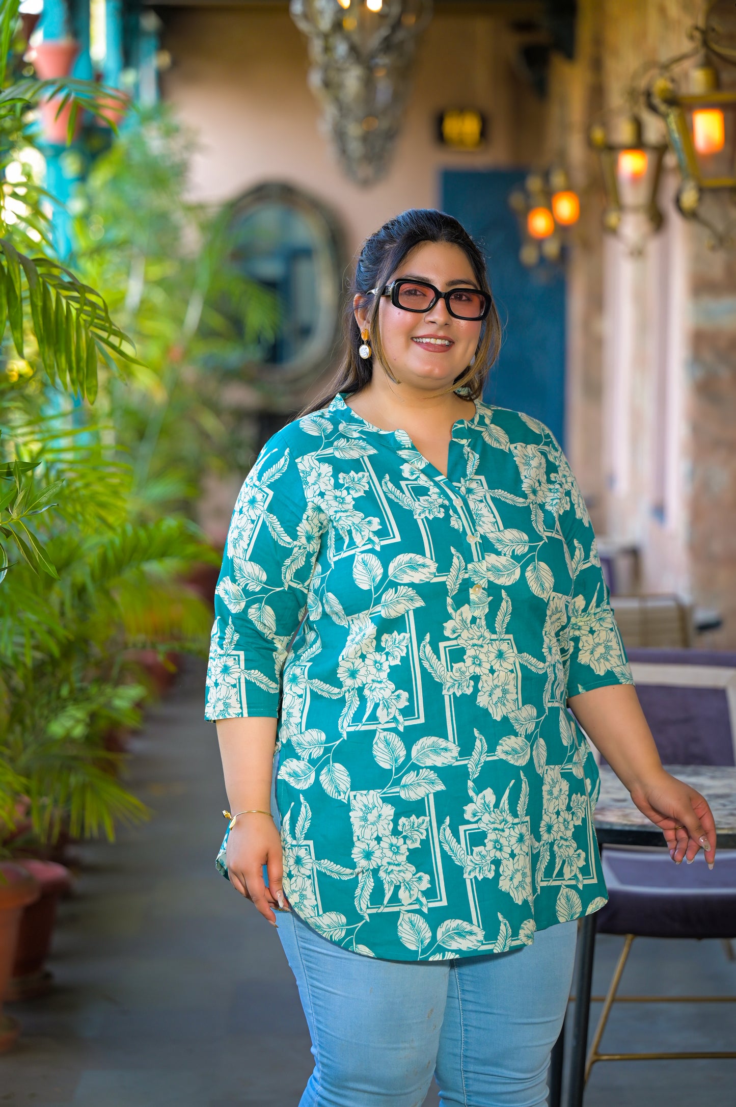 Blue Pure Cotton Printed Top