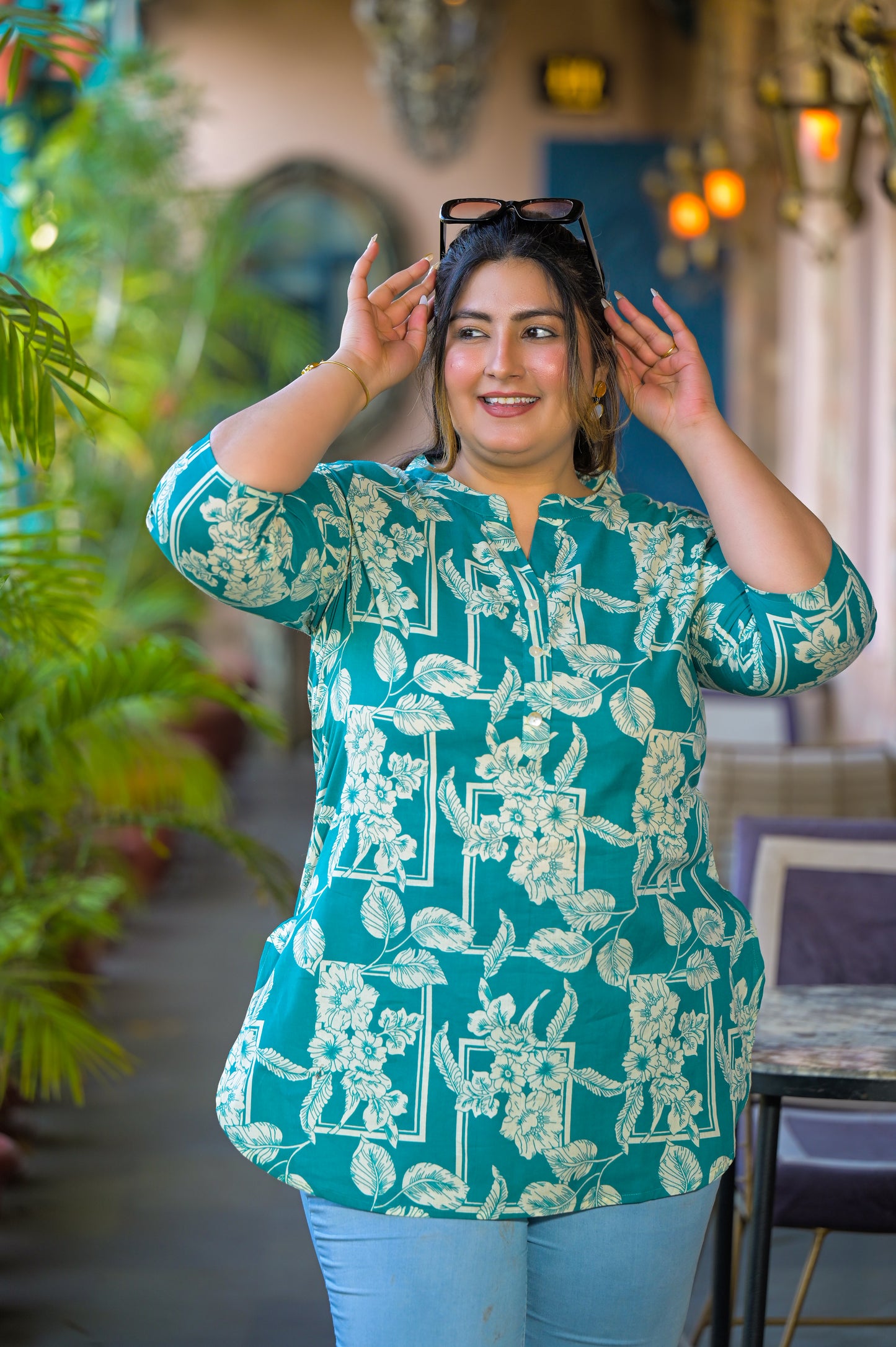 Blue Pure Cotton Printed Top