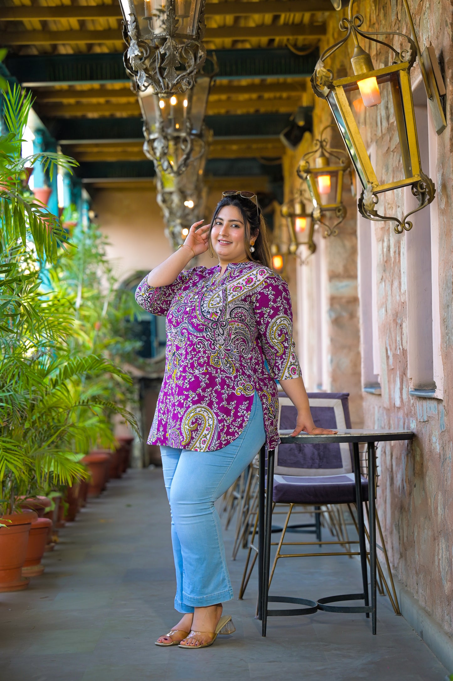 Purple Rayon Printed Top