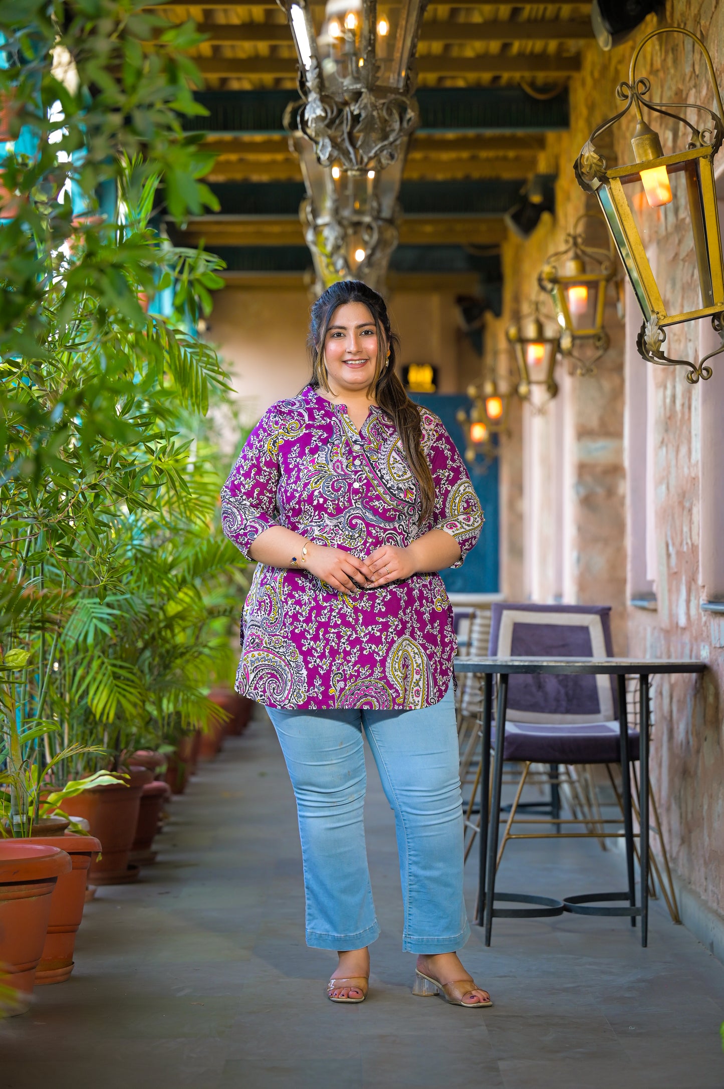 Purple Rayon Printed Top