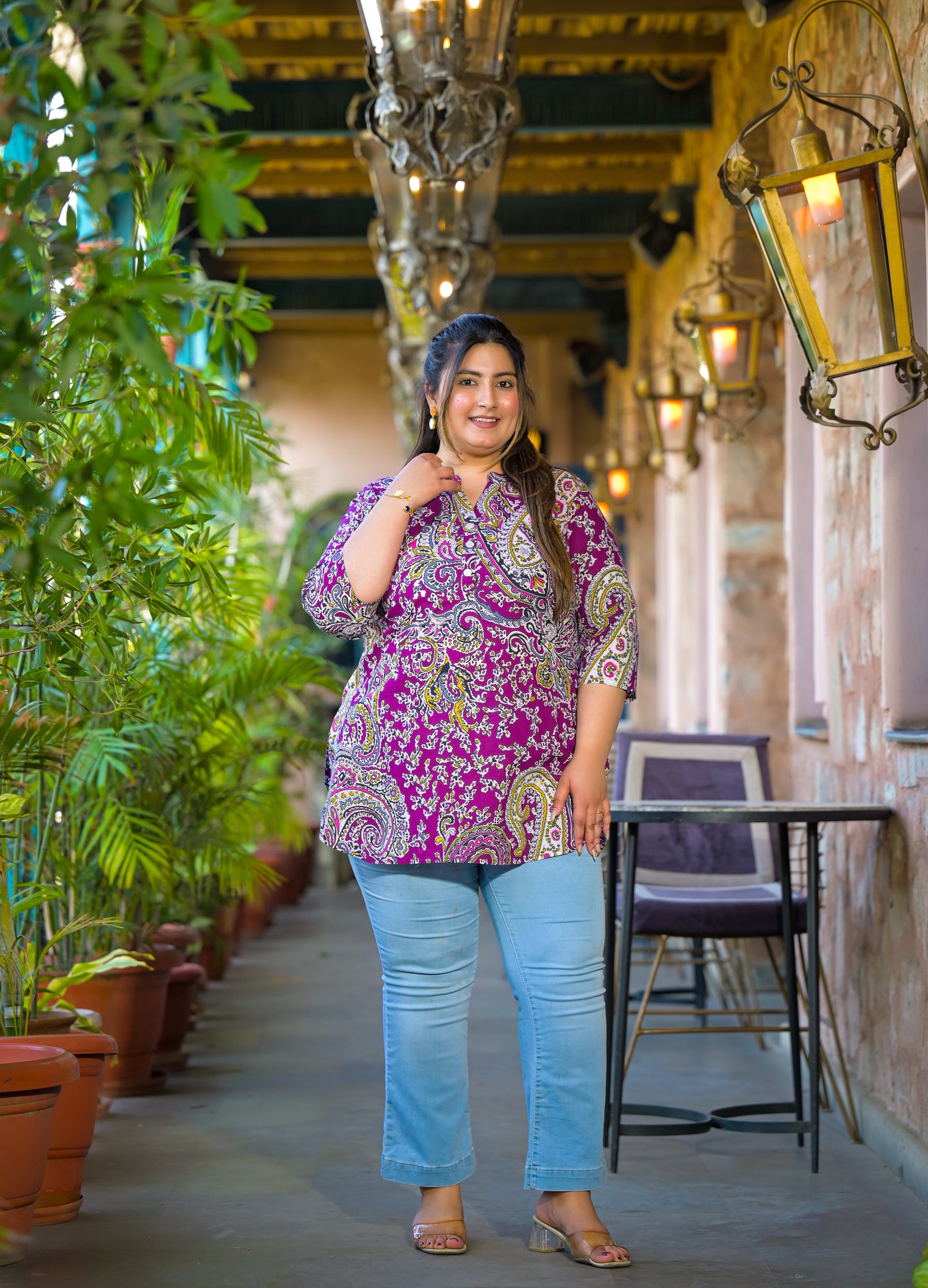 Purple Rayon Printed Top