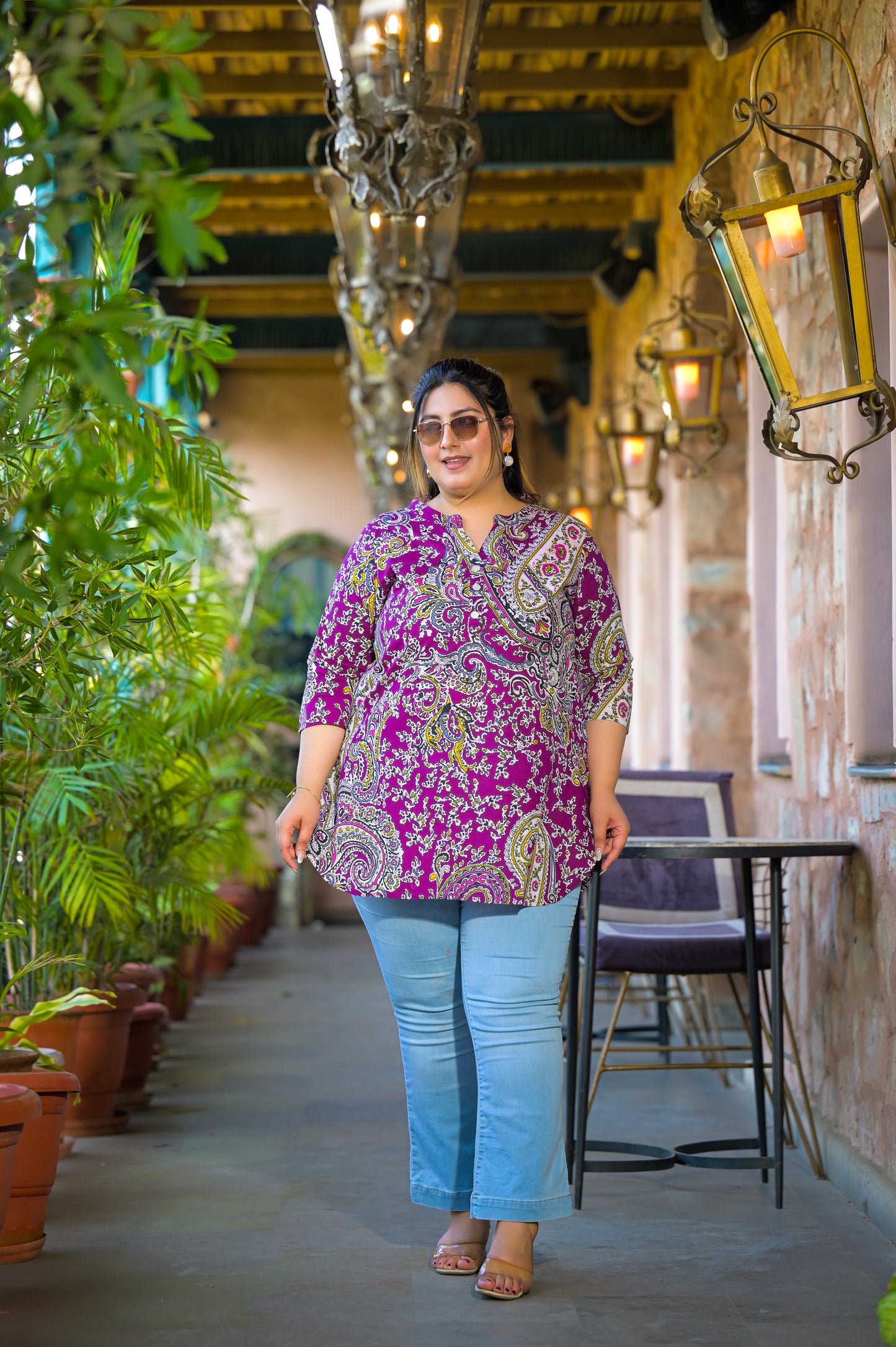 Purple Rayon Printed Top