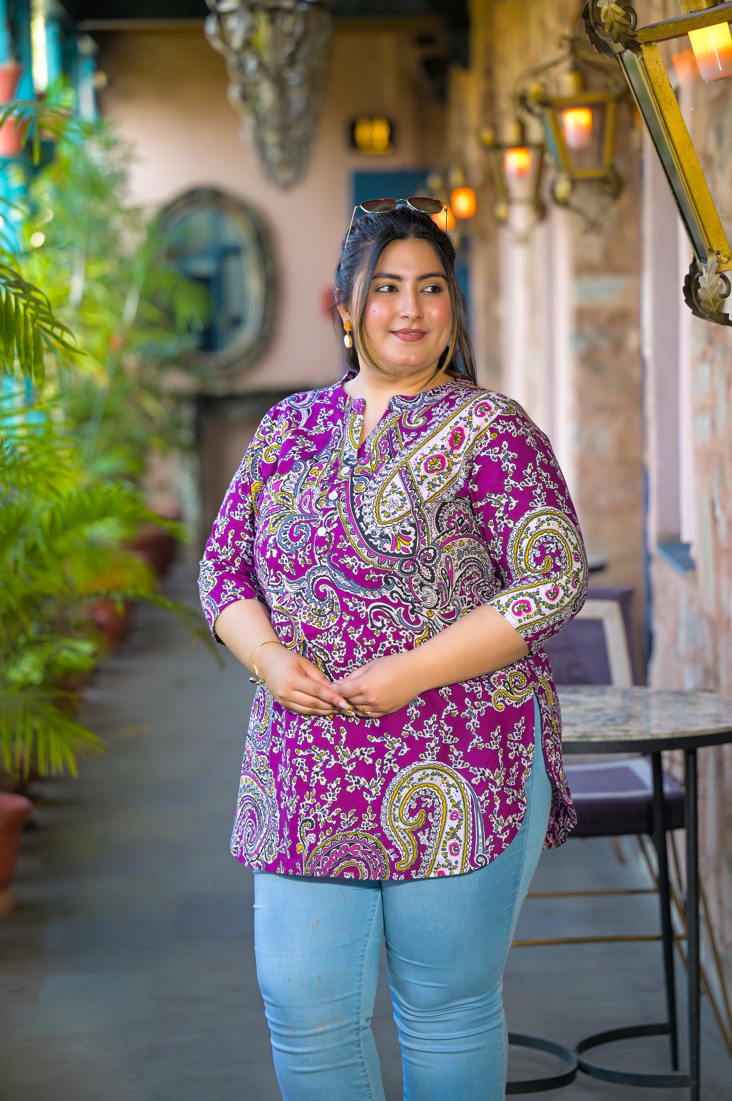 Purple Rayon Printed Top