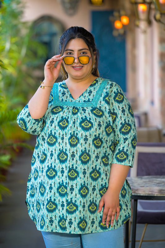 Blue Pure Cotton Printed Top